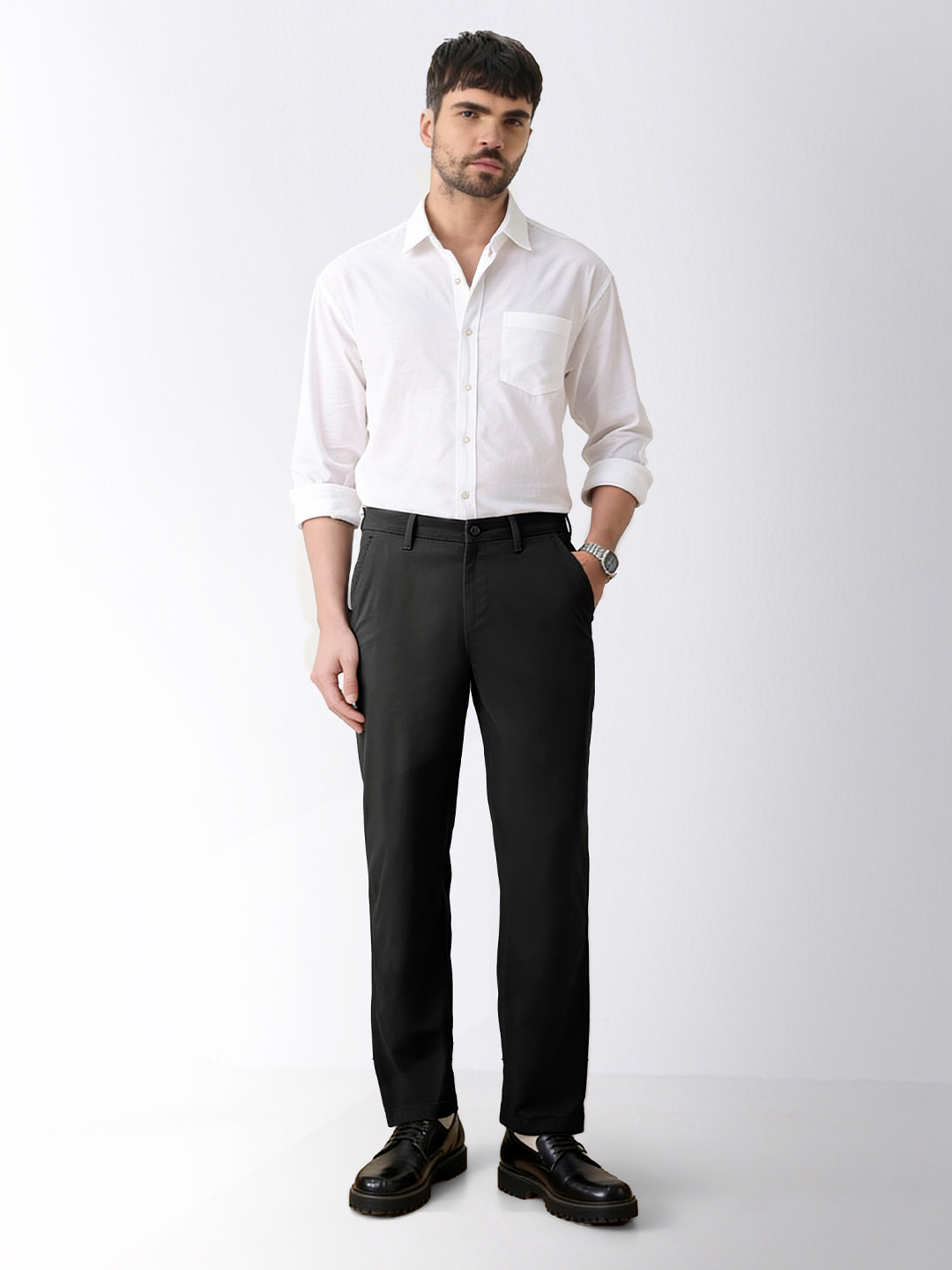 Men Black Classic Fit Trousers