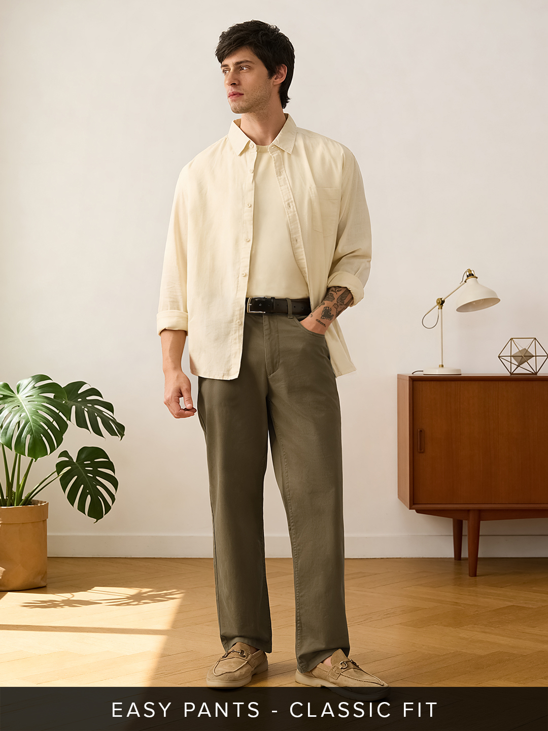 Men Khaki Classic Fit Trousers