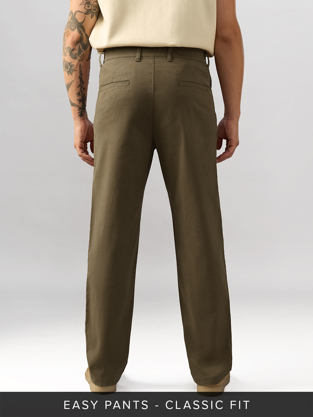 Men Khaki Classic Fit Trousers