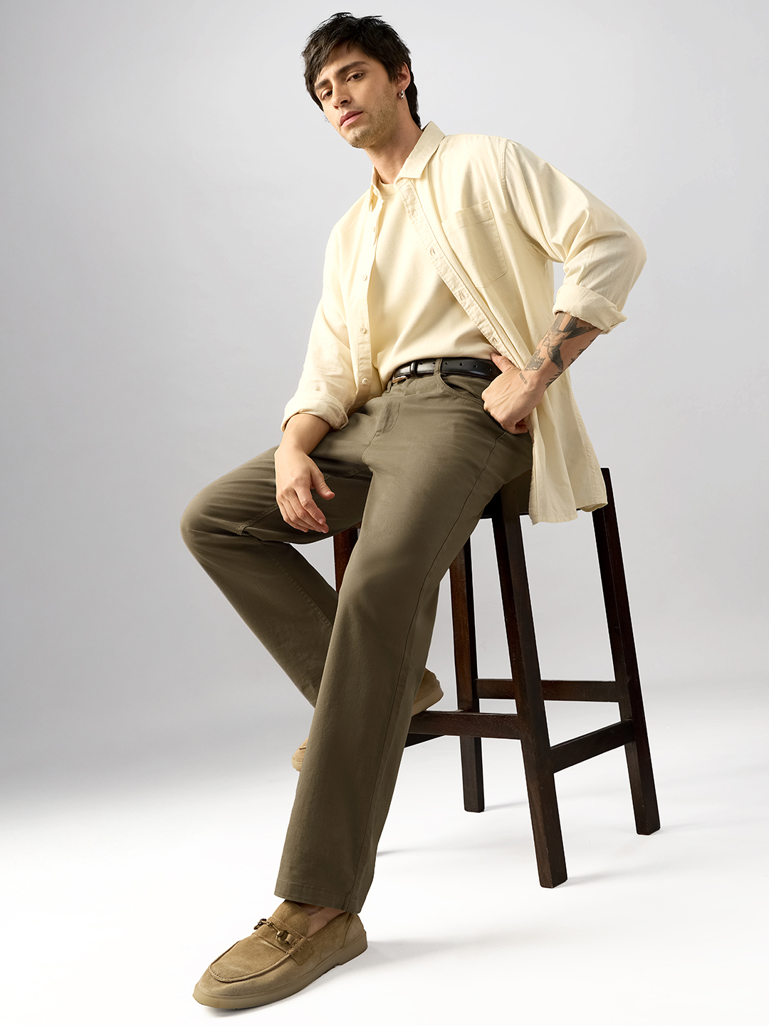 Men Khaki Classic Fit Trousers