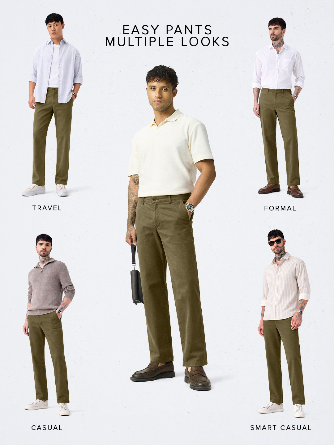 Men Khaki Classic Fit Trousers
