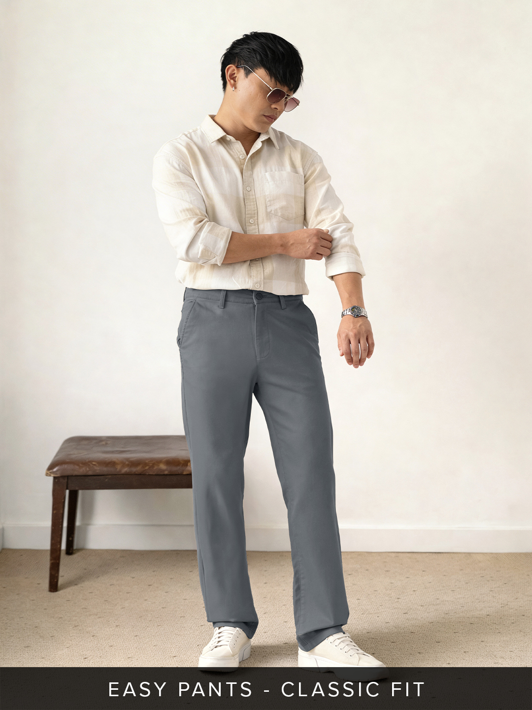 Men Classic Fit Grey Trousers