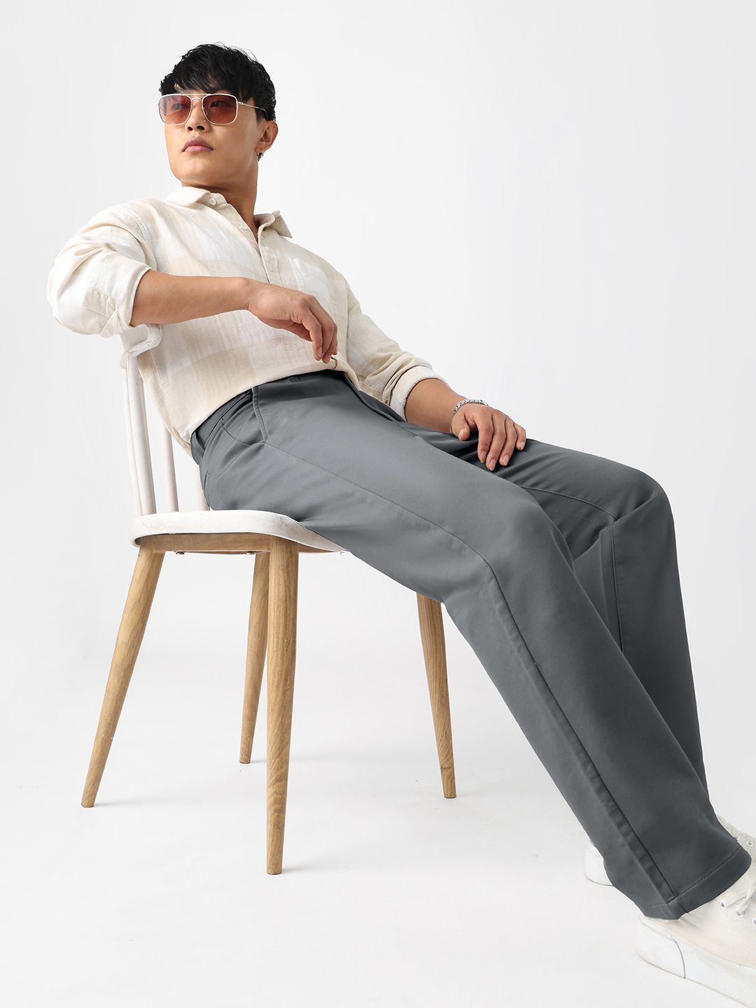 Men Classic Fit Grey Trousers