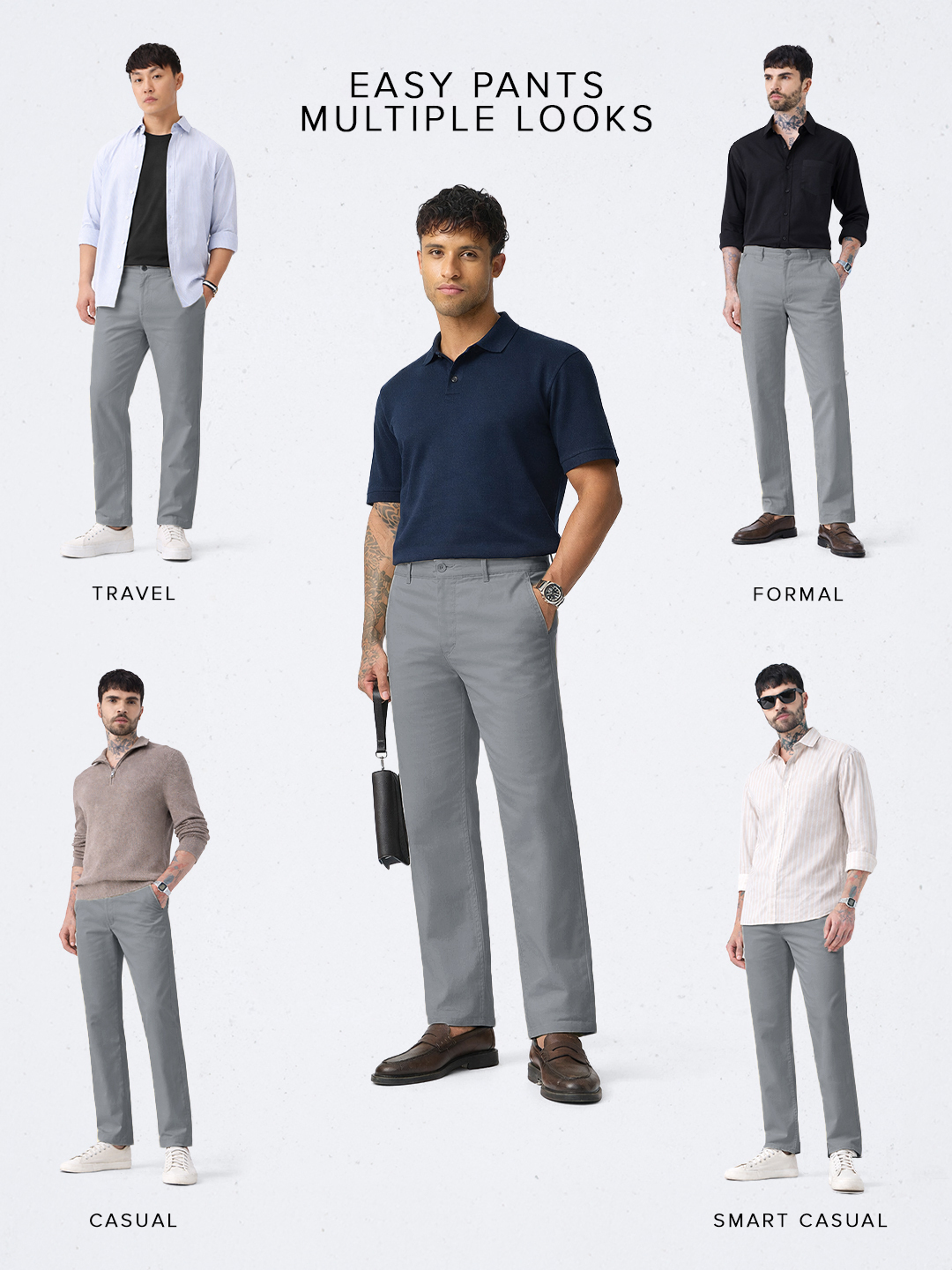 Men Classic Fit Grey Trousers