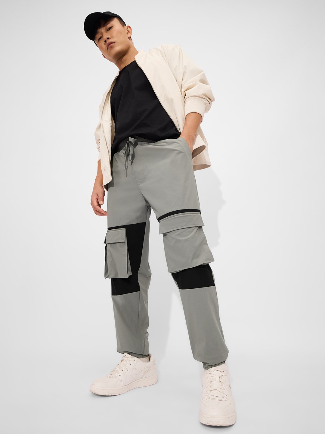 Grey Two-Tone Cargo Trousers