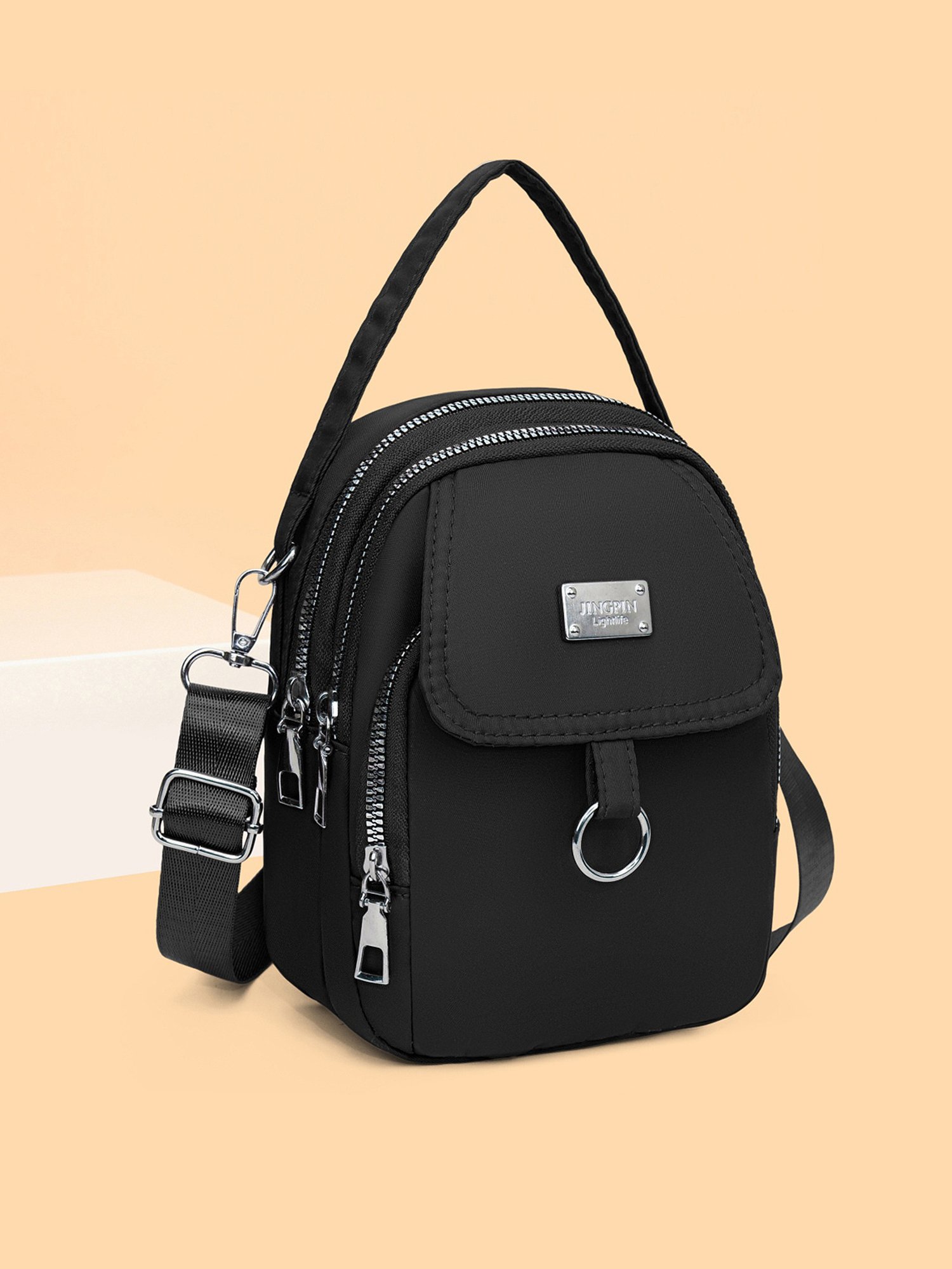 Black Multi-Pocket Crossbody Bag