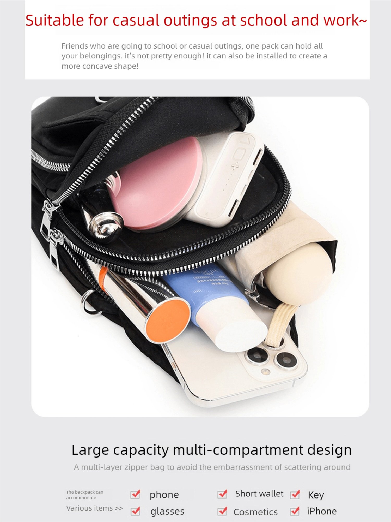 Black Multi-Pocket Crossbody Bag