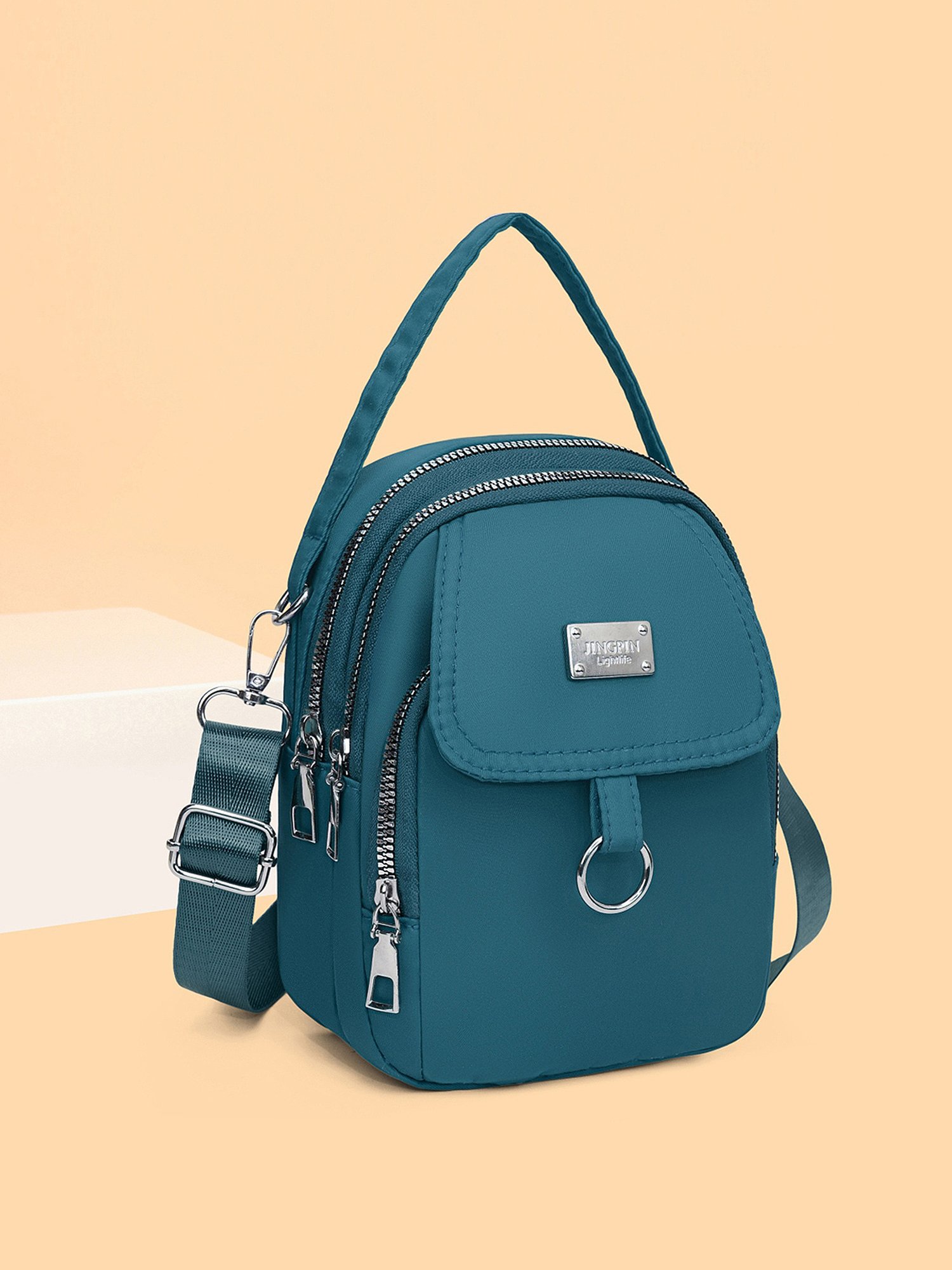 Teal Multi-Pocket Design Crossbody Bag