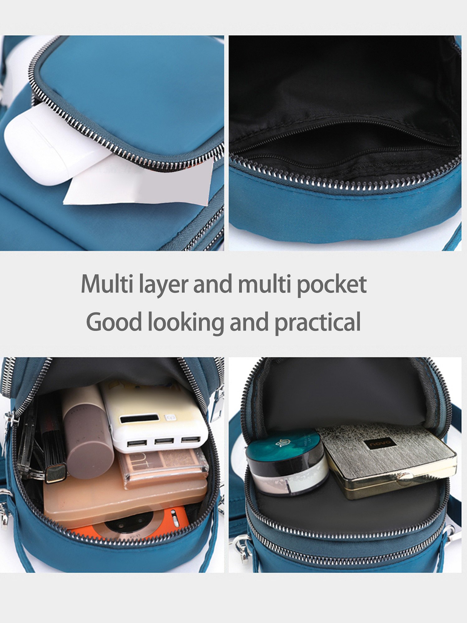 Teal Multi-Pocket Design Crossbody Bag