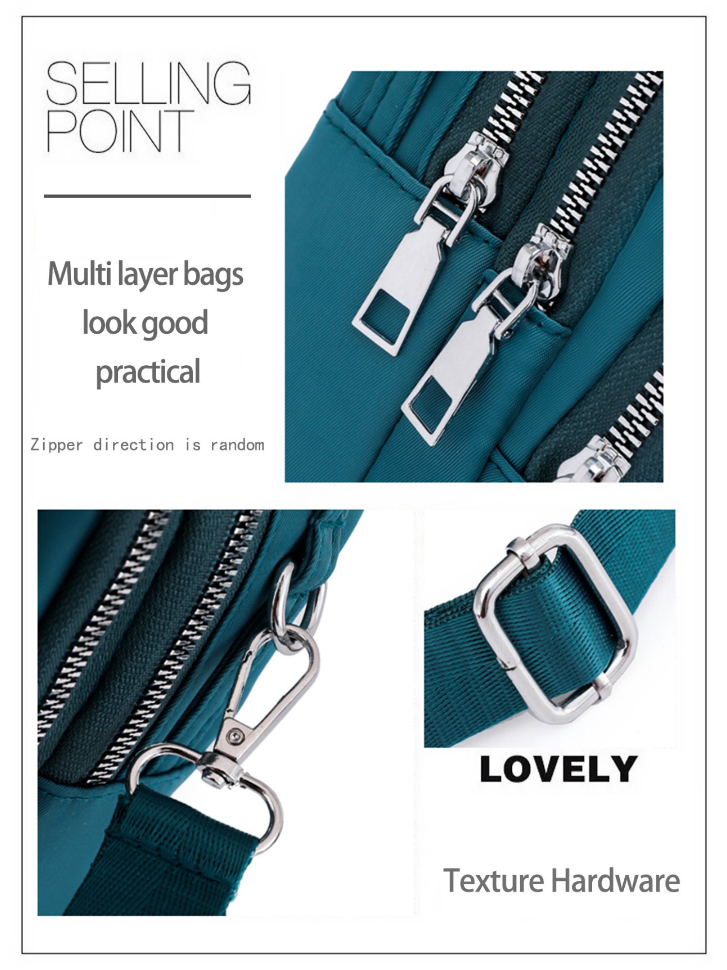 Teal Multi-Pocket Design Crossbody Bag