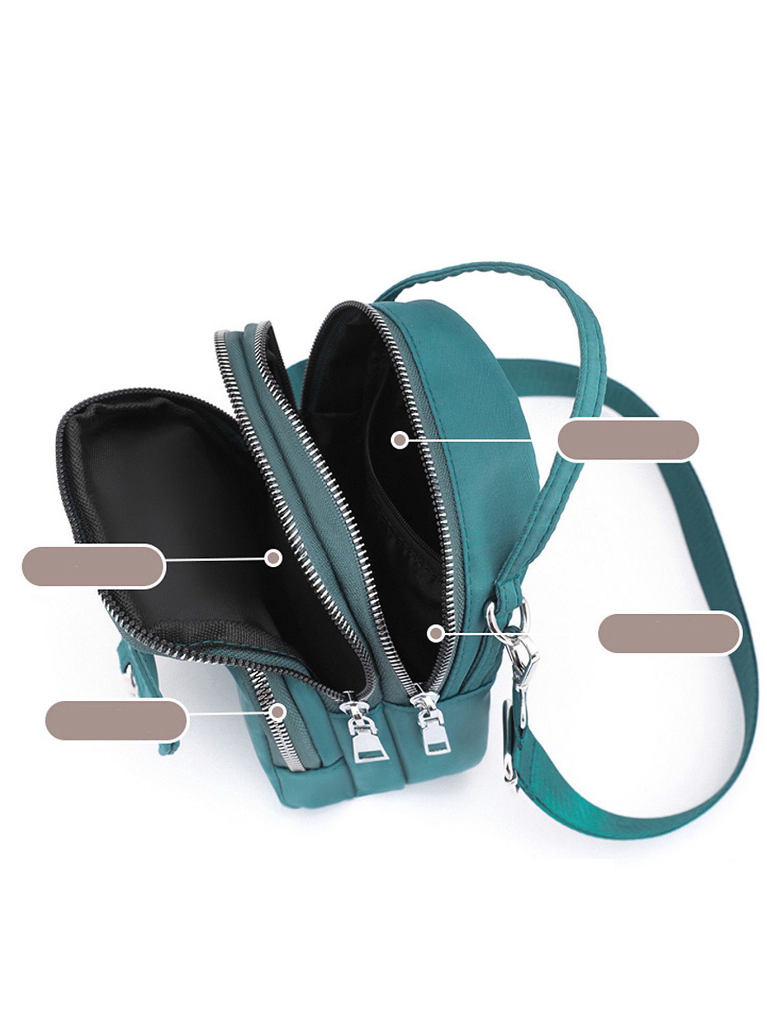 Teal Multi-Pocket Design Crossbody Bag