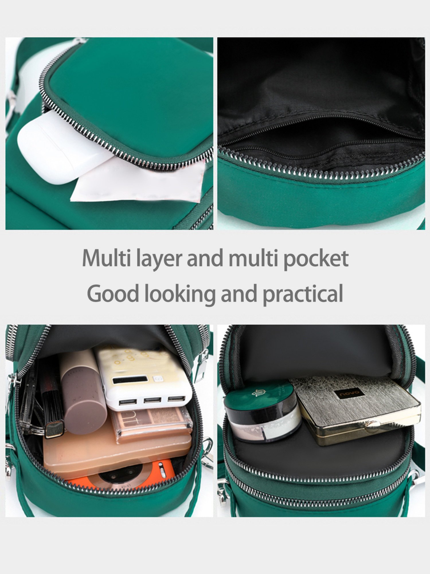 Green Multi-Pocket Crossbody Bag