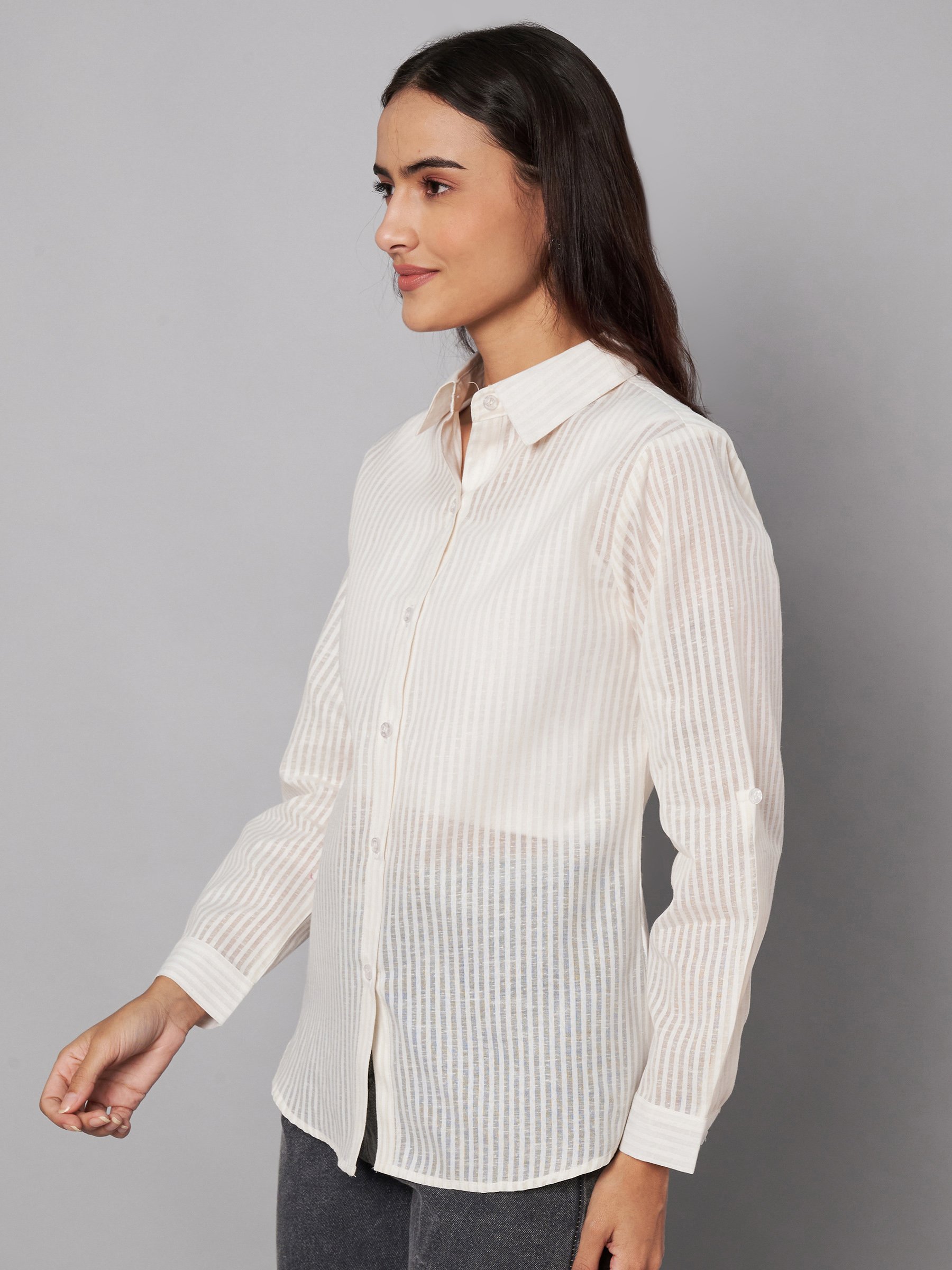 Off-White Striped Long-Sleeve Shirt