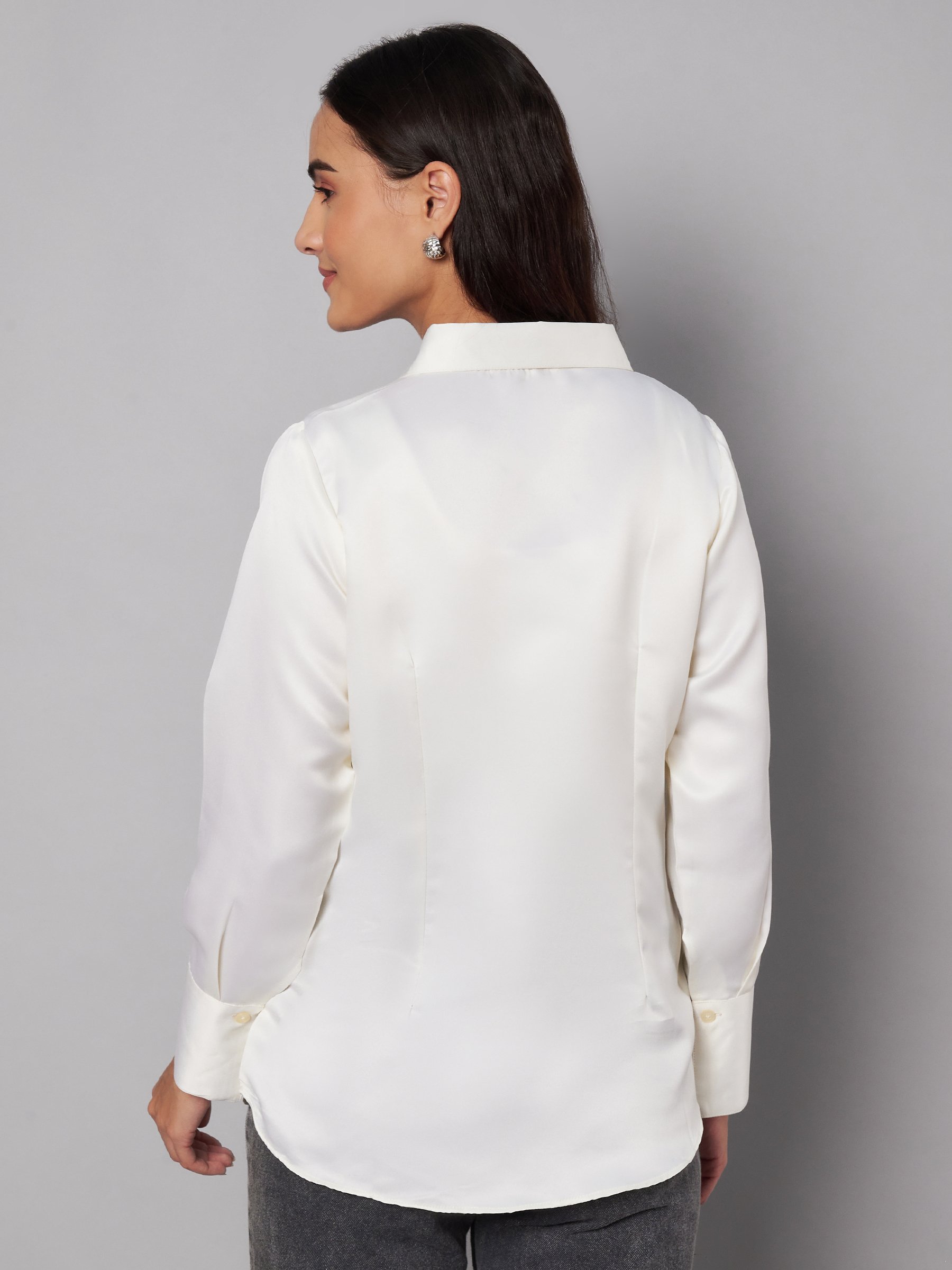 Cream Satin Long Sleeve Shirt