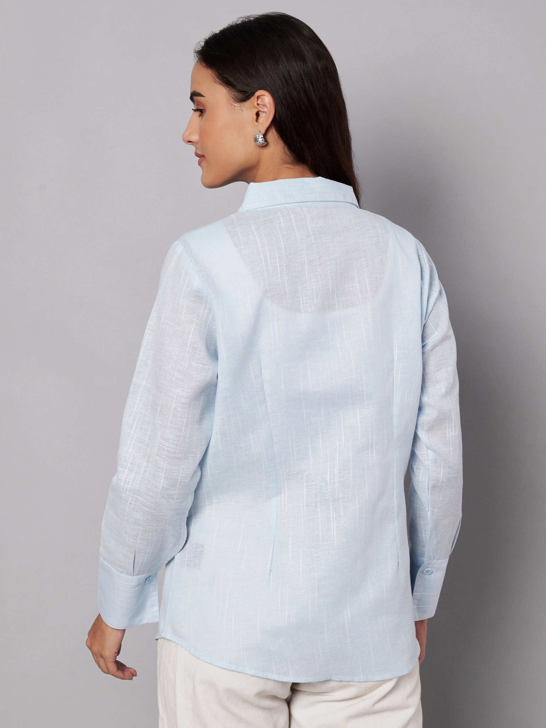 Sky Blue Long Sleeve Linen Shirt