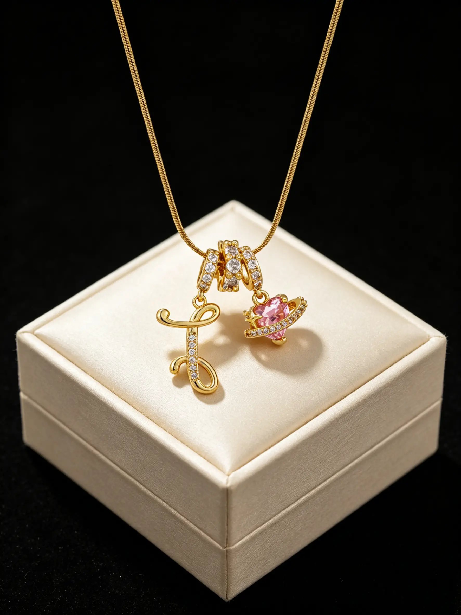 Gold Tone Heart and I Letter Charms Pendant Necklace