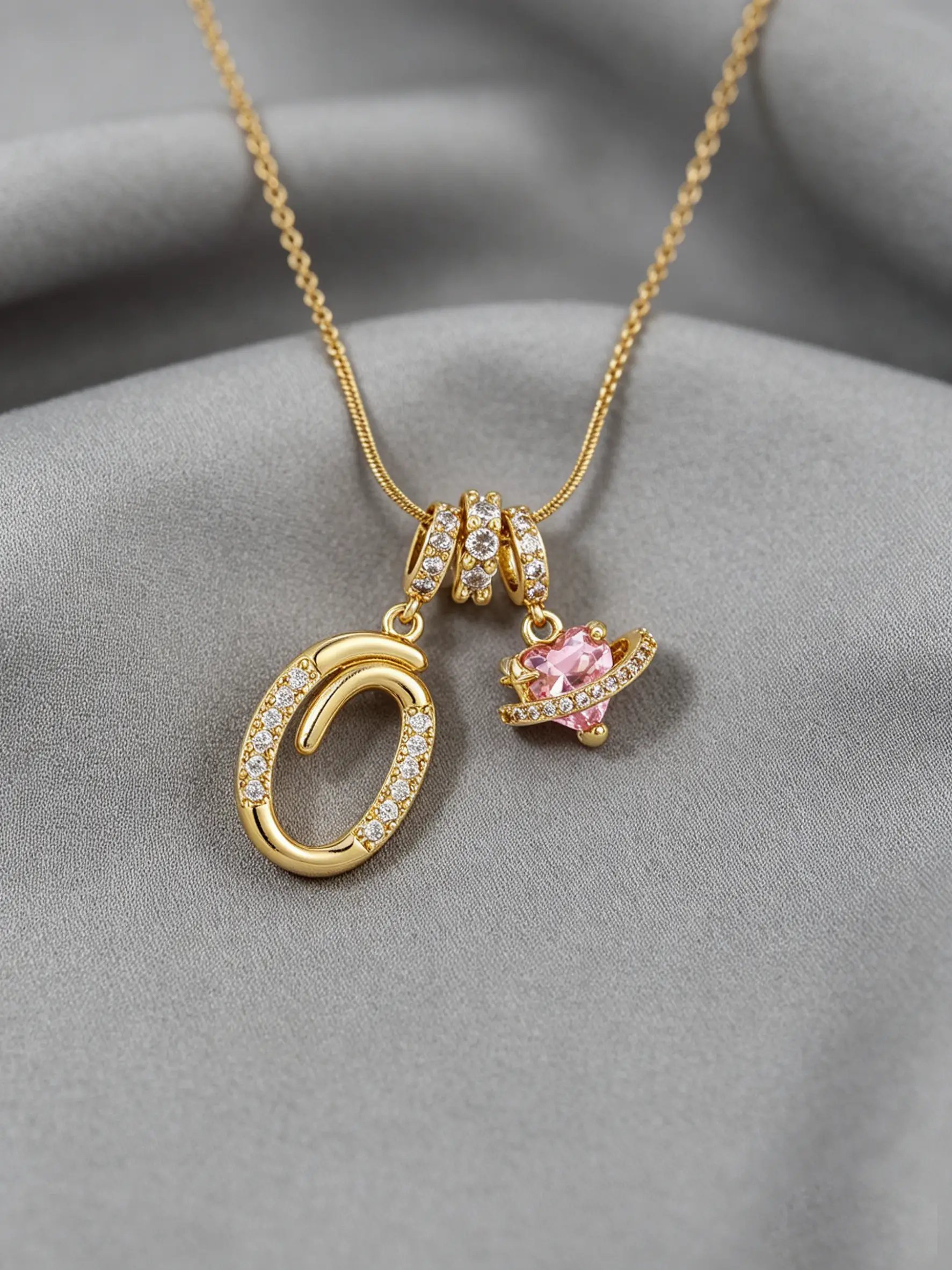Gold Tone Heart and S Letter Charms Pendant Necklace