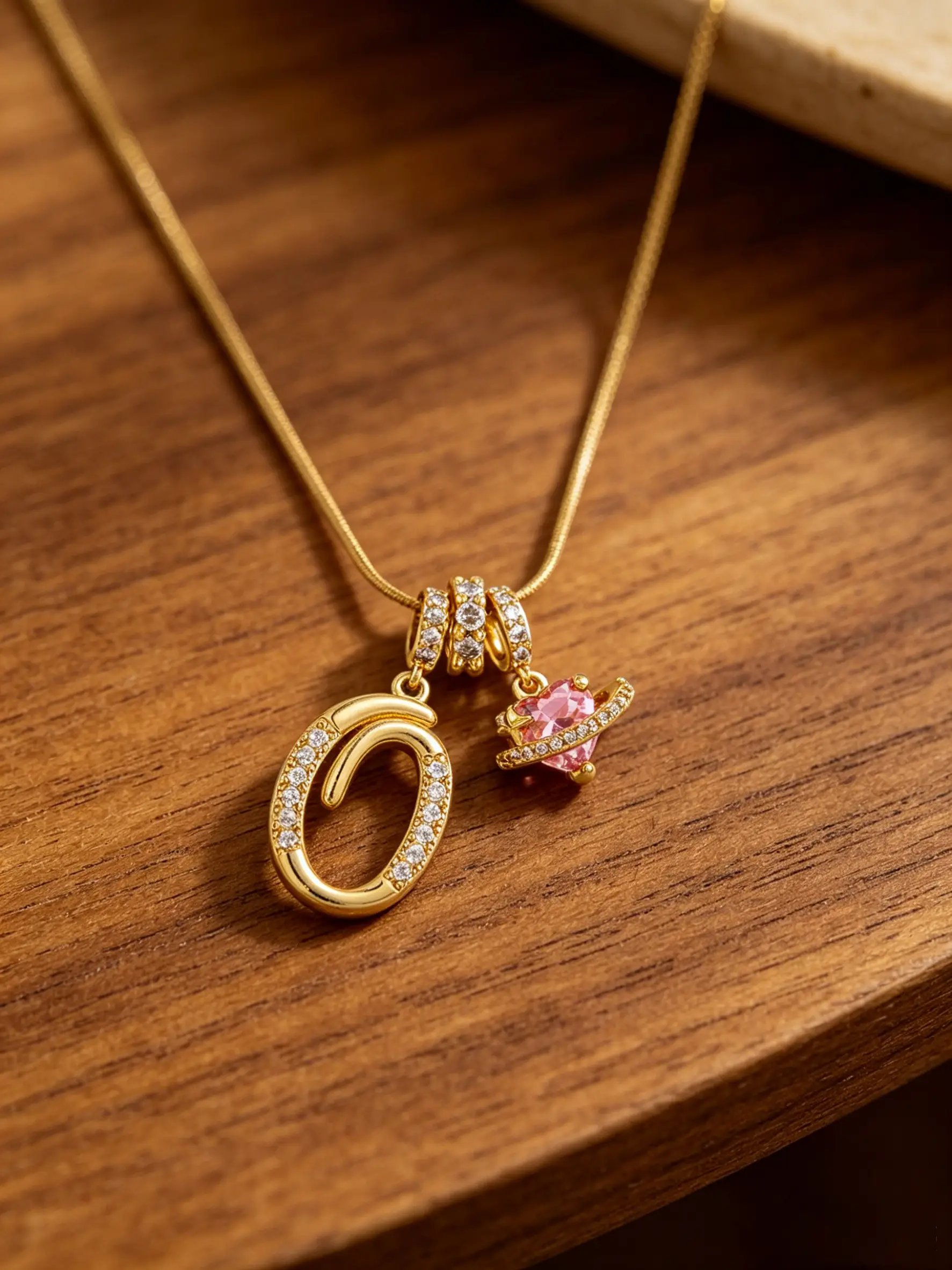 Gold Tone Heart and S Letter Charms Pendant Necklace