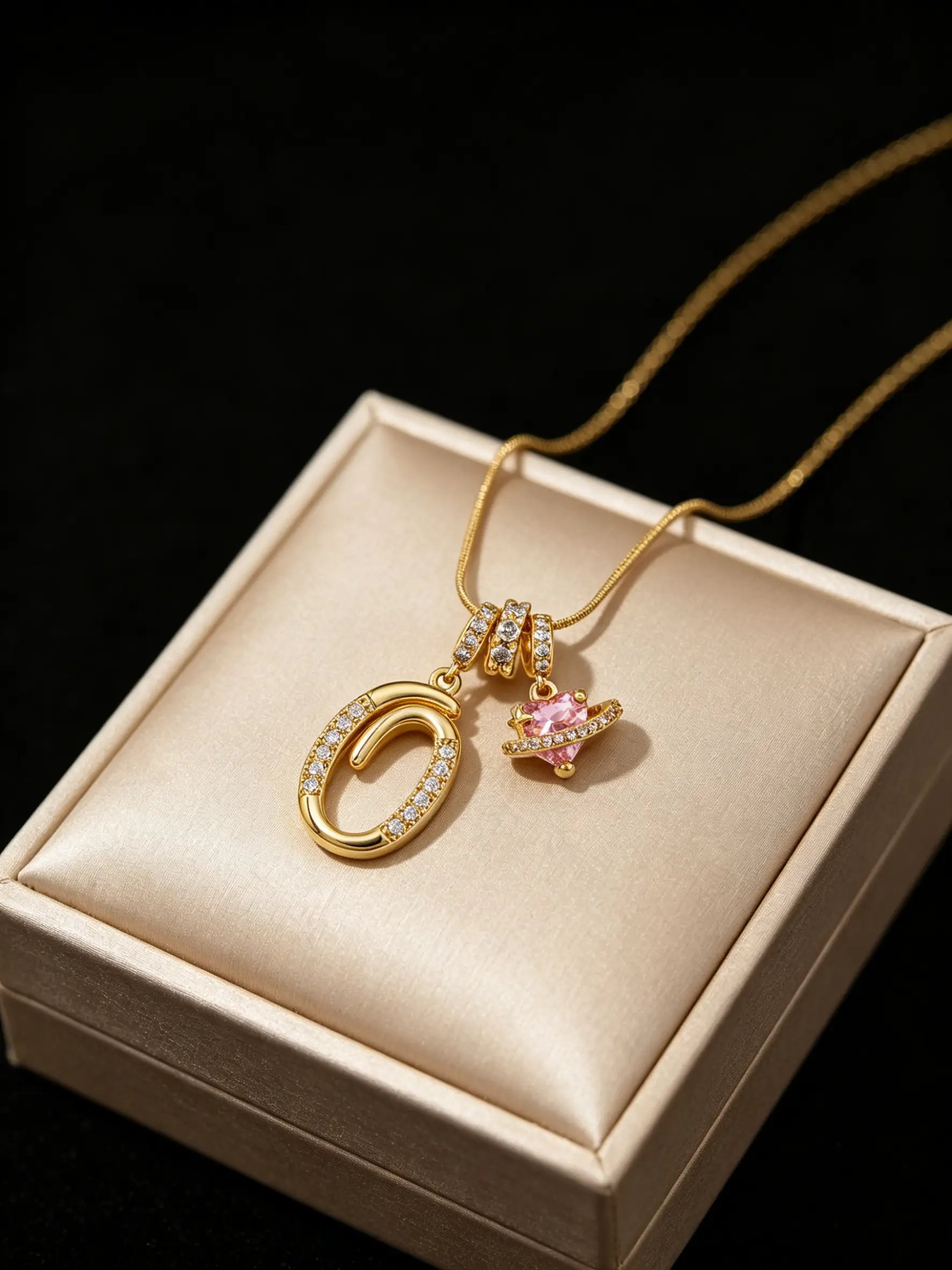 Gold Tone Heart and S Letter Charms Pendant Necklace