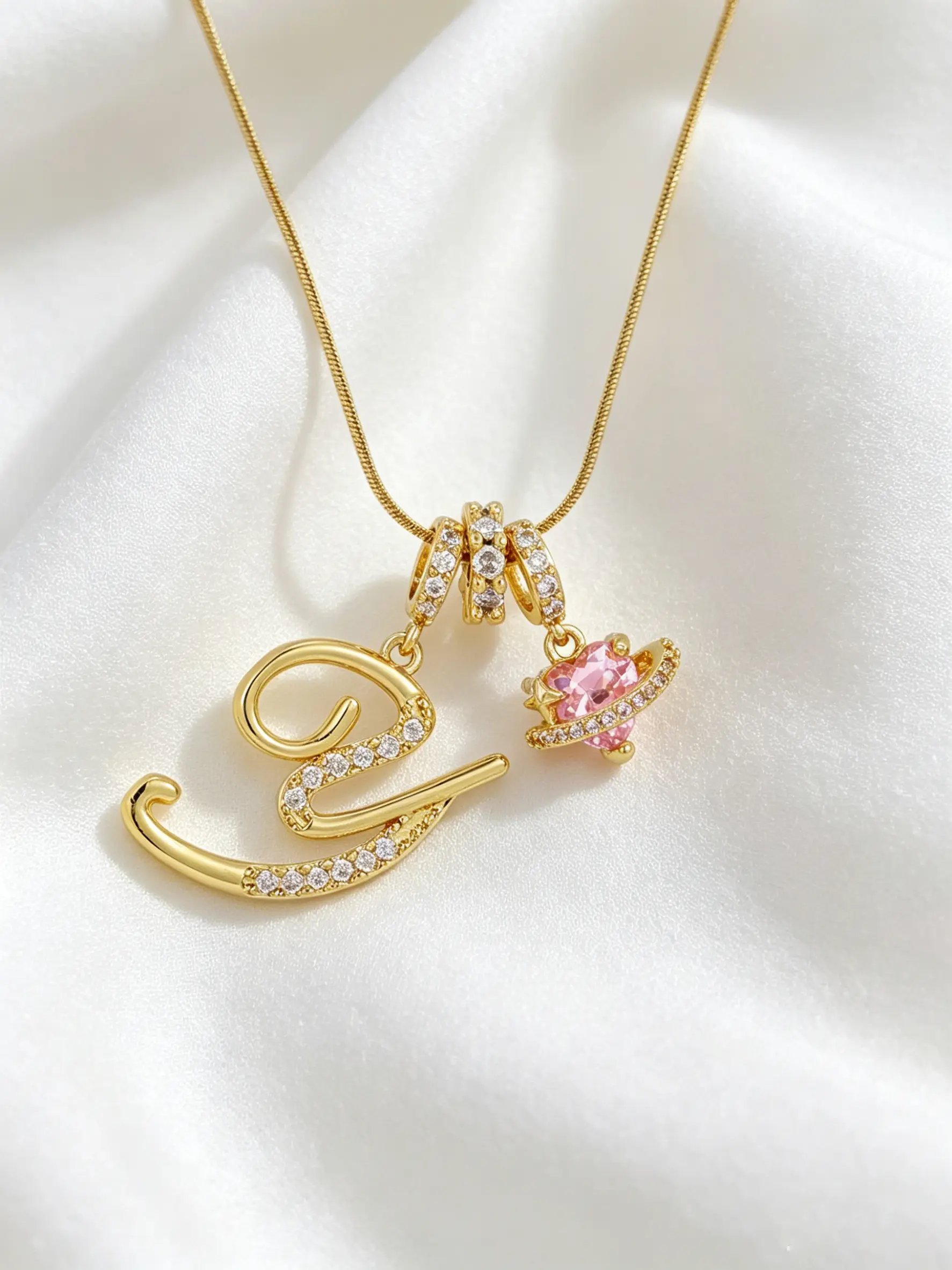 Gold Tone Heart and Y Letter Charms Pendant Necklace