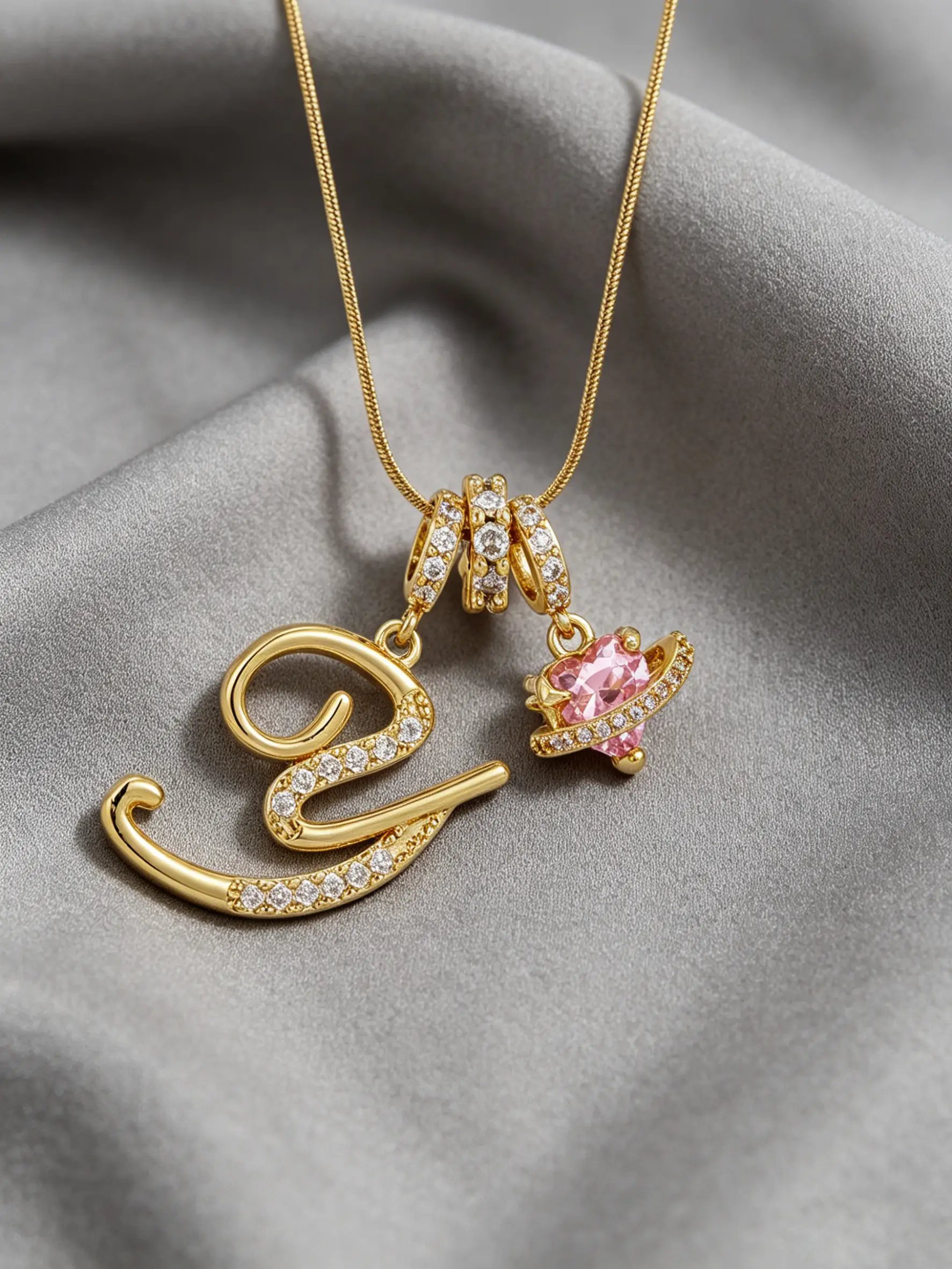 Gold Tone Heart and Y Letter Charms Pendant Necklace