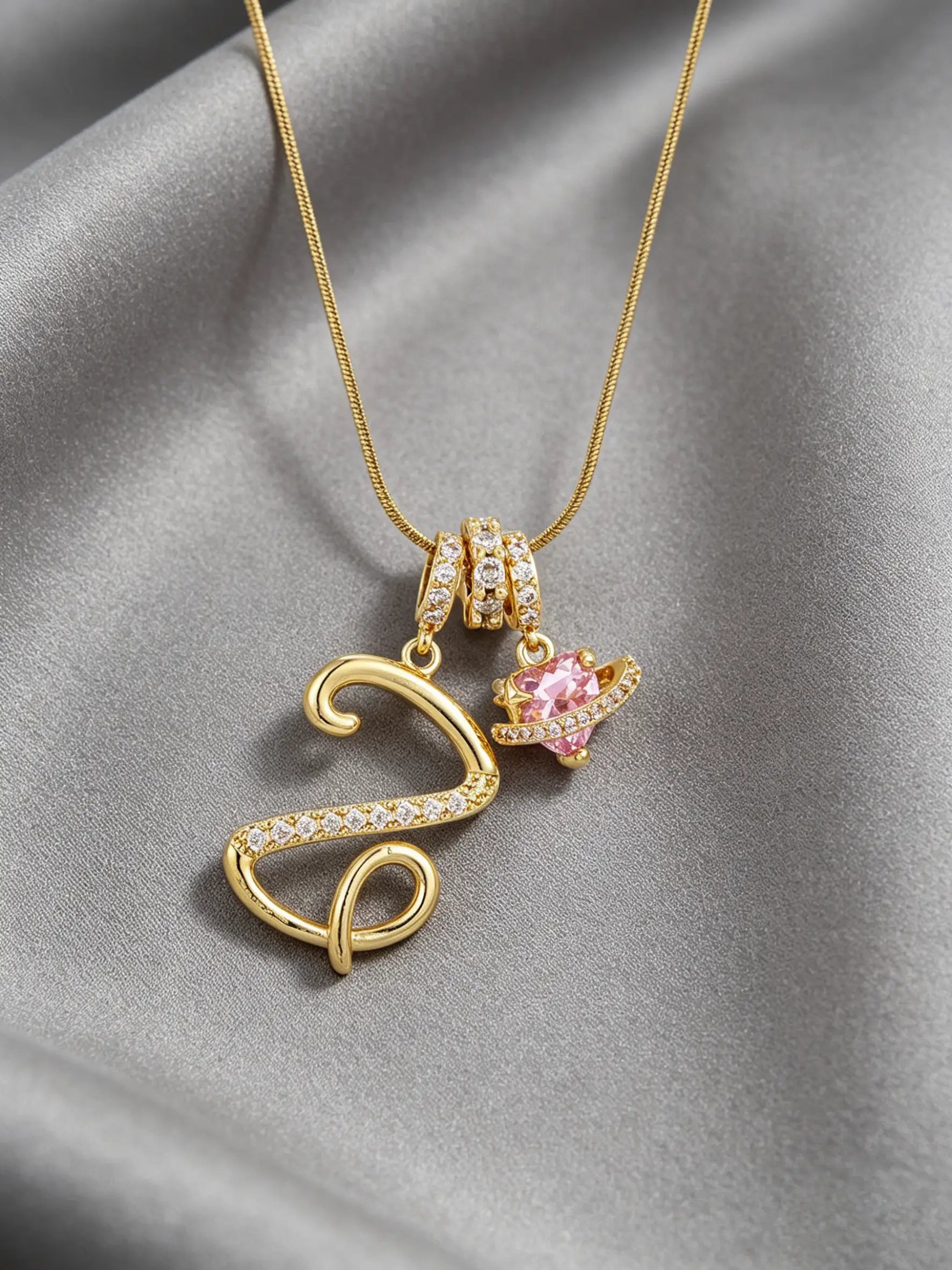 Gold Tone Heart and Z Letter Charms Pendant Necklace