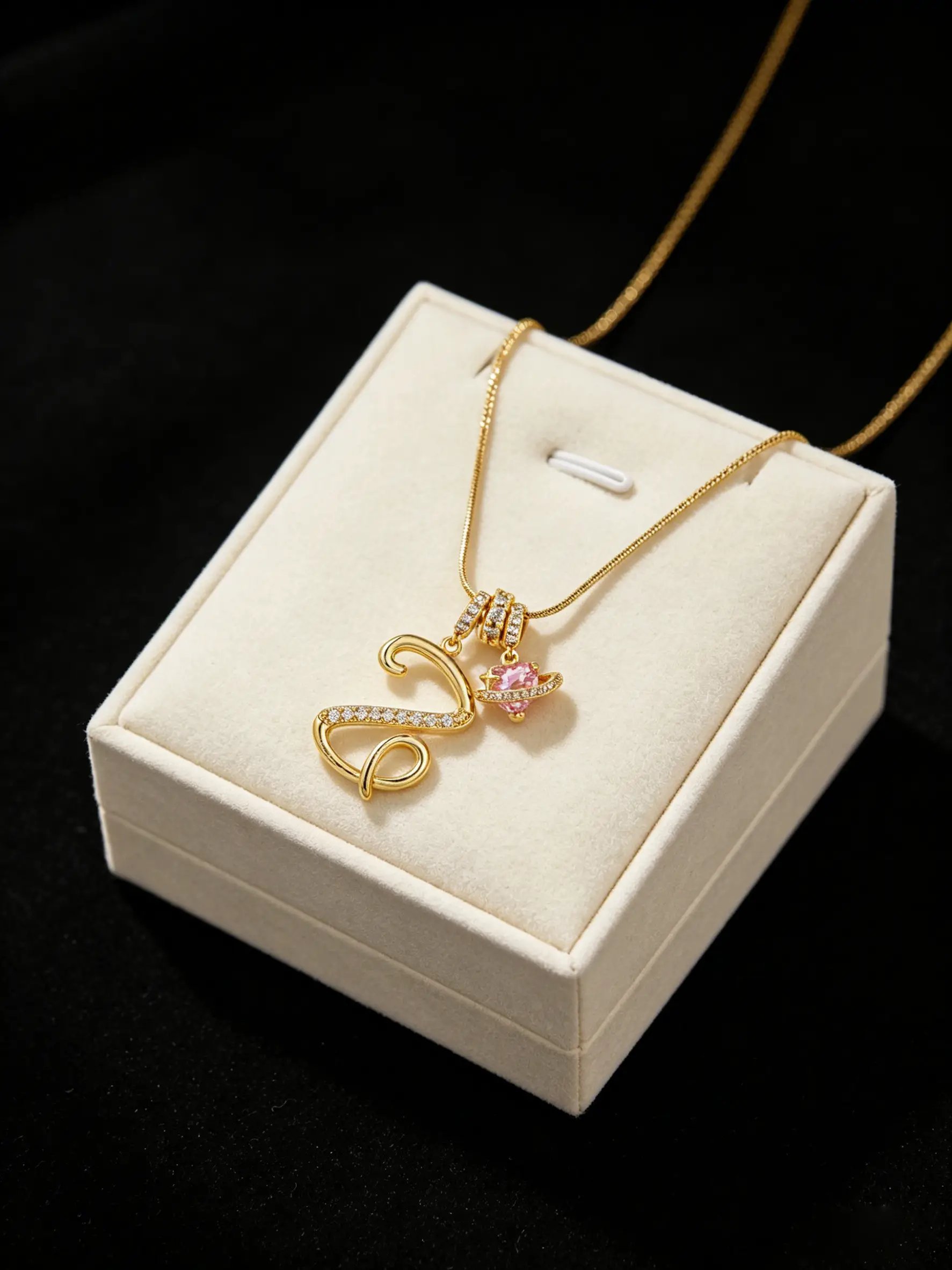 Gold Tone Heart and Z Letter Charms Pendant Necklace