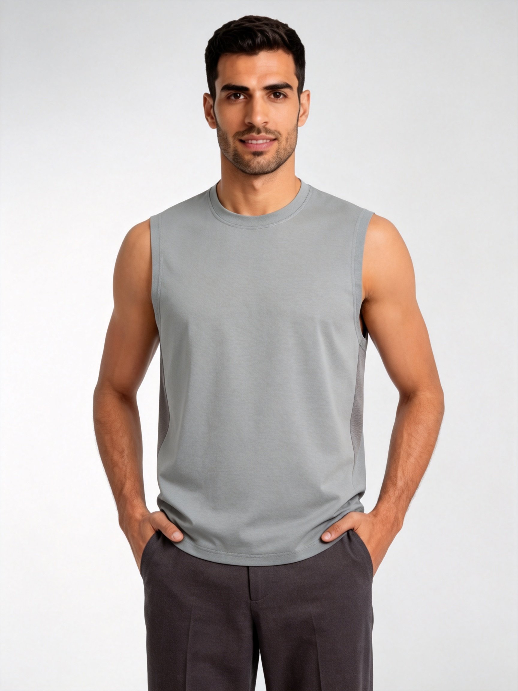 Grey Solid Performance Tank Top