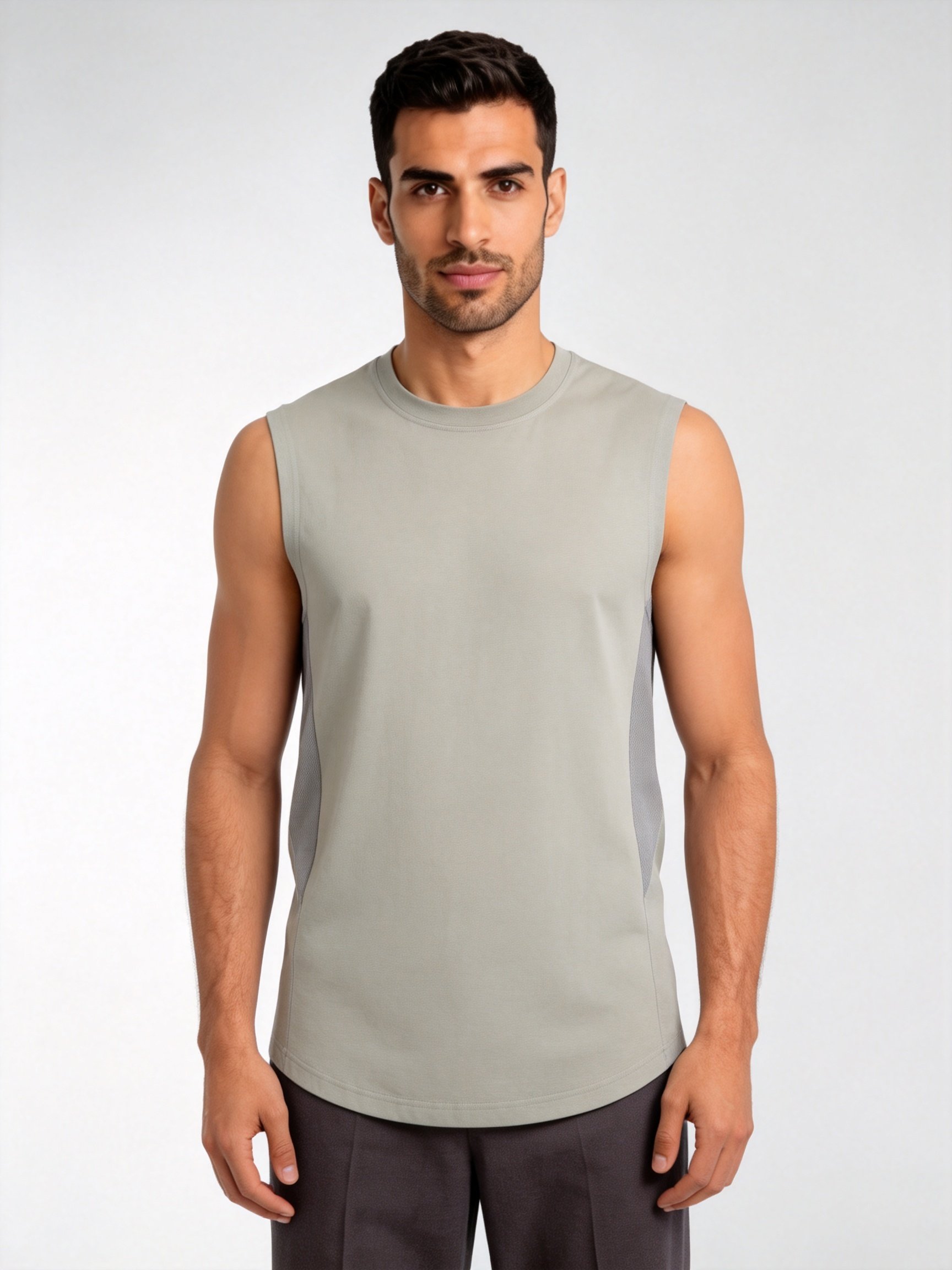 Beige Plain Regular Fit Tank Top