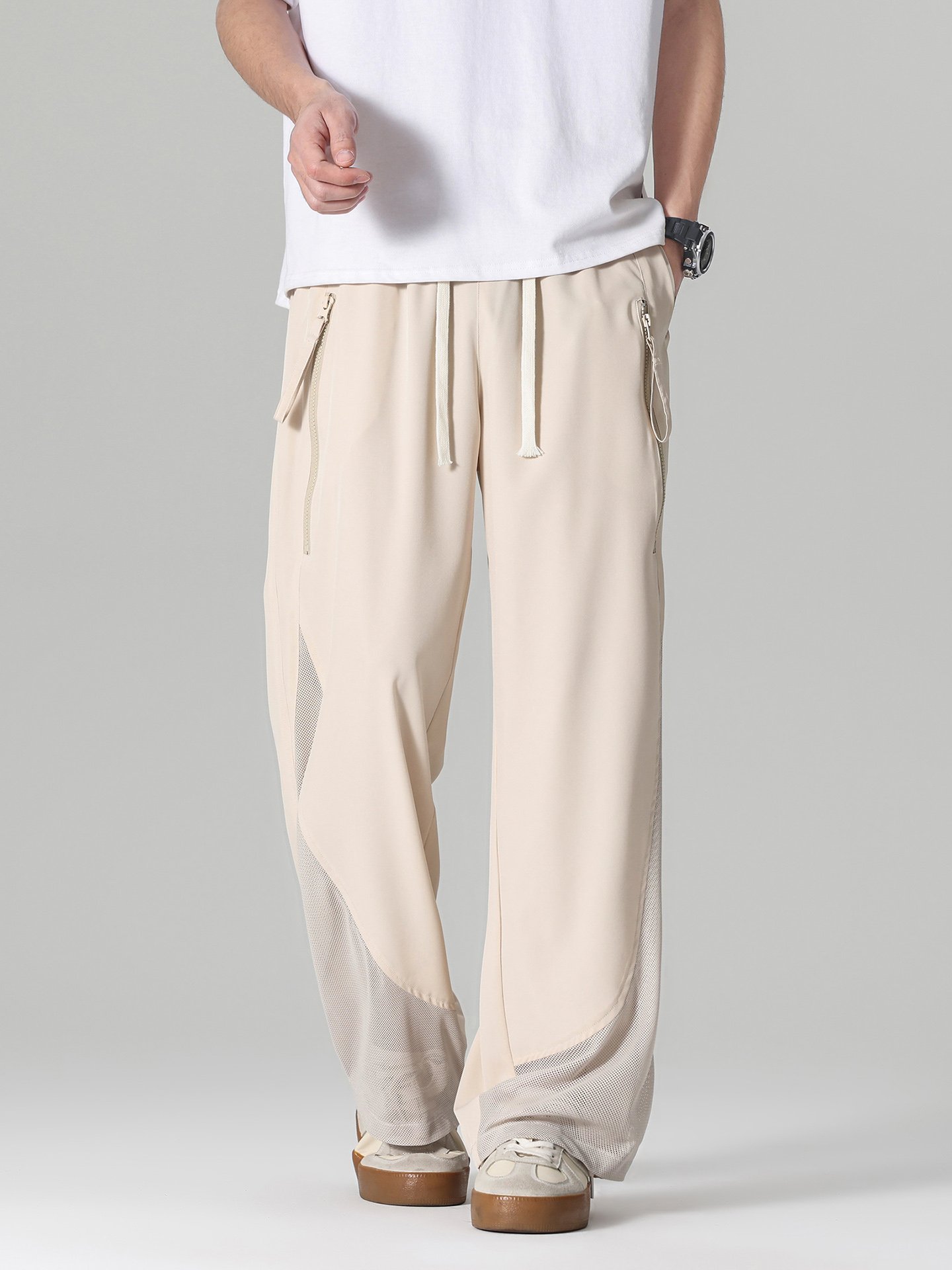 Men Beige Wide-Leg Breathable Casual Pants