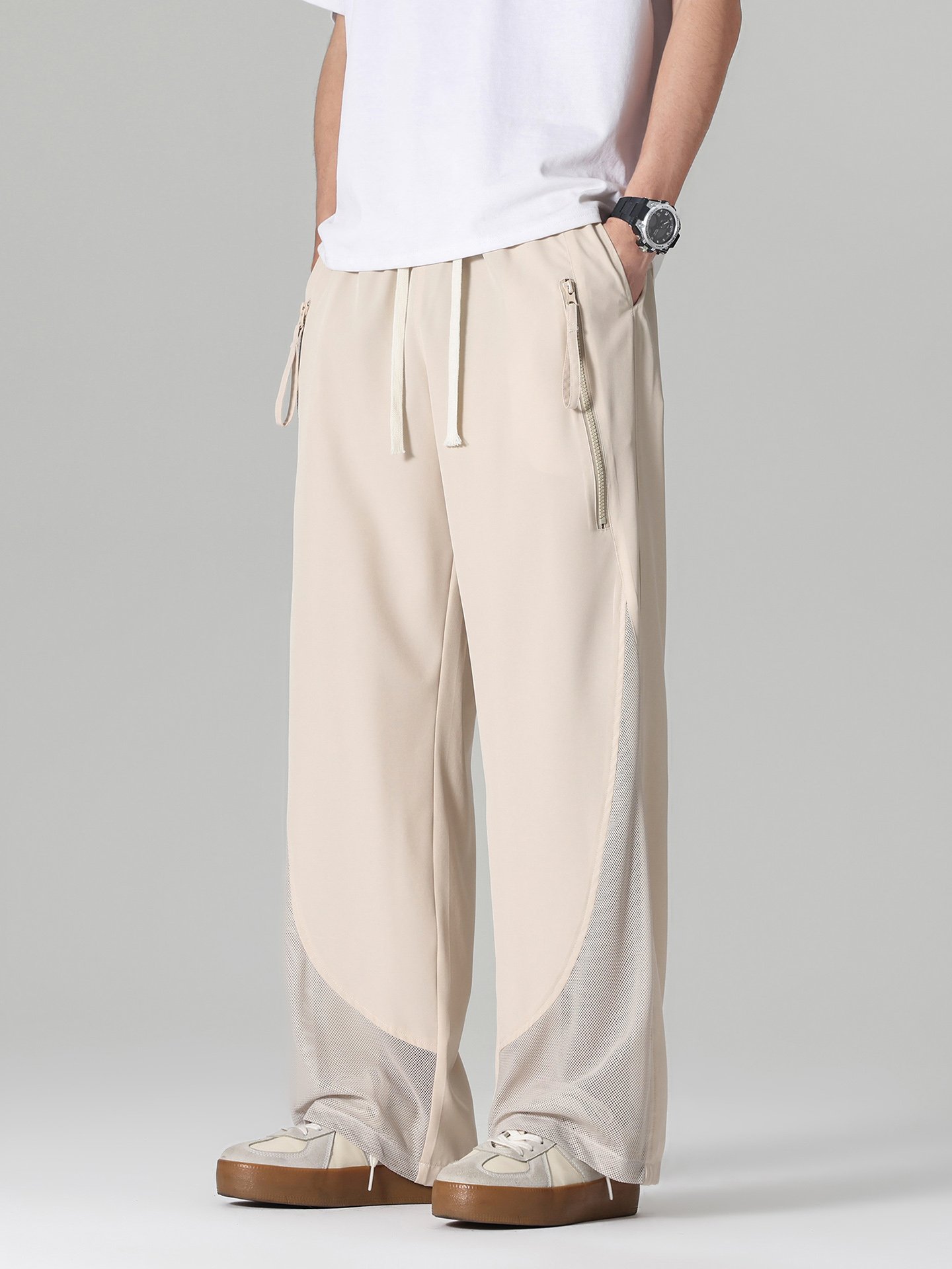 Men Beige Wide-Leg Breathable Casual Pants