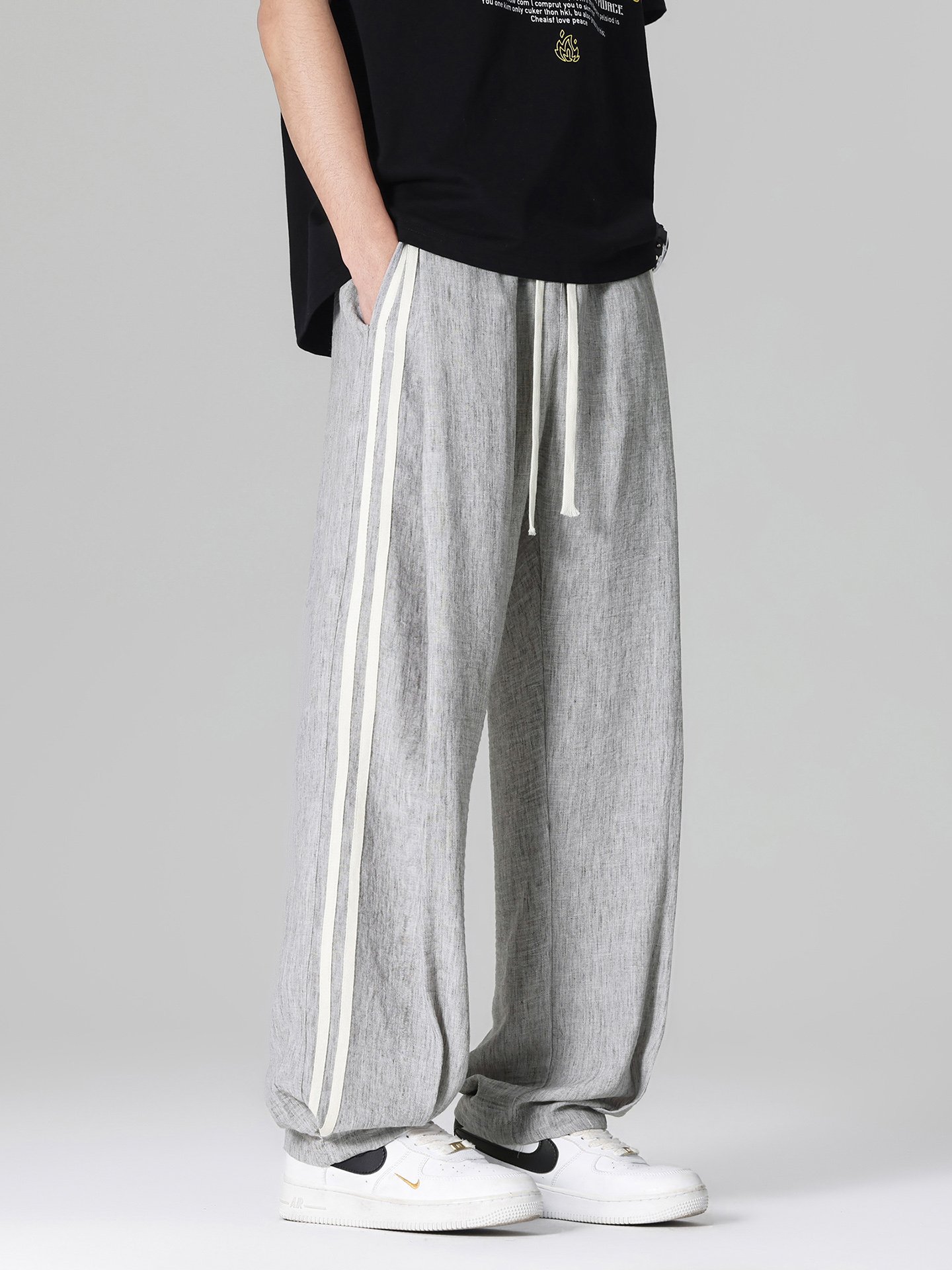 Men Grey Wide Leg Casual Trousers