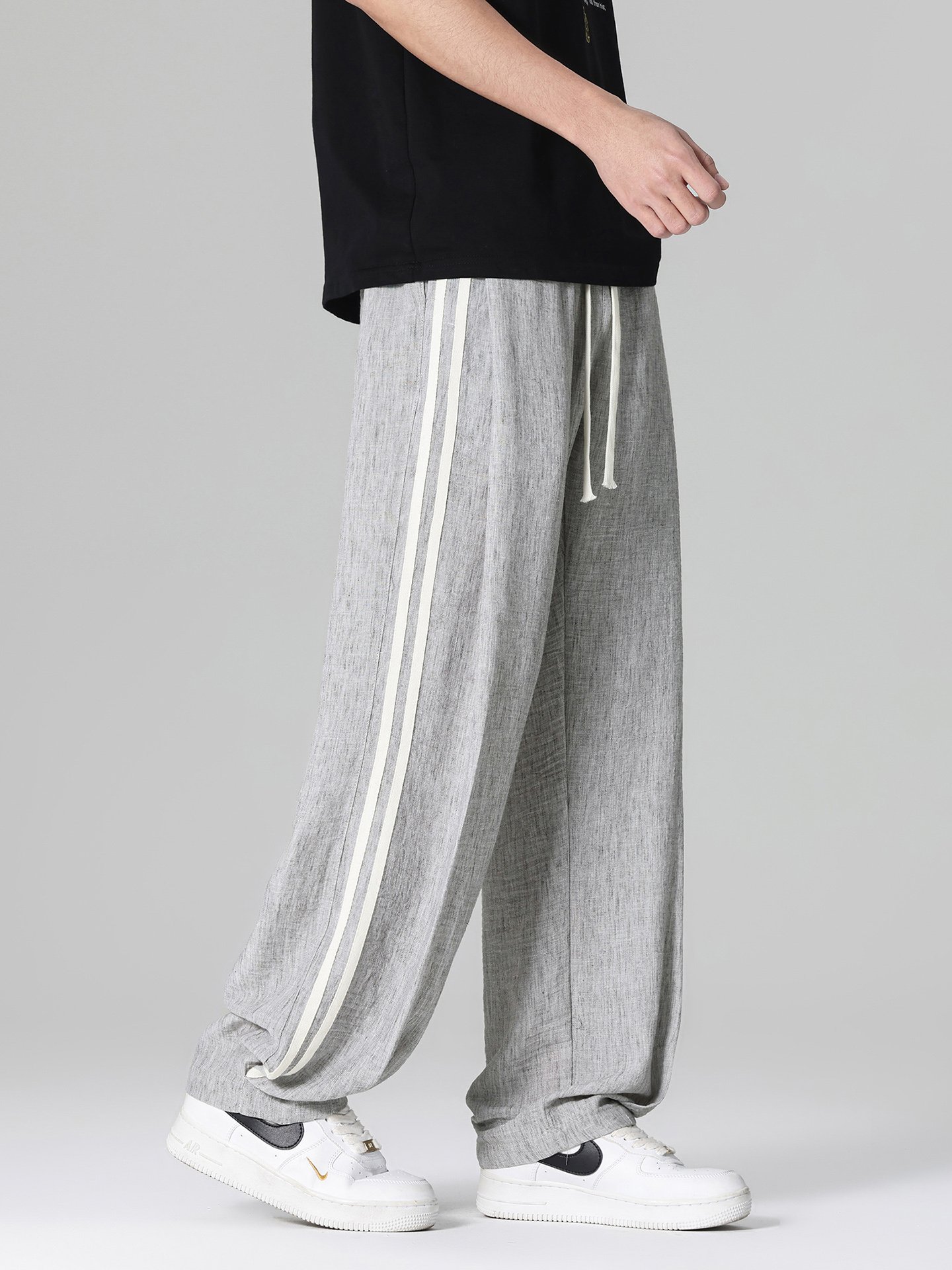 Men Grey Wide Leg Casual Trousers