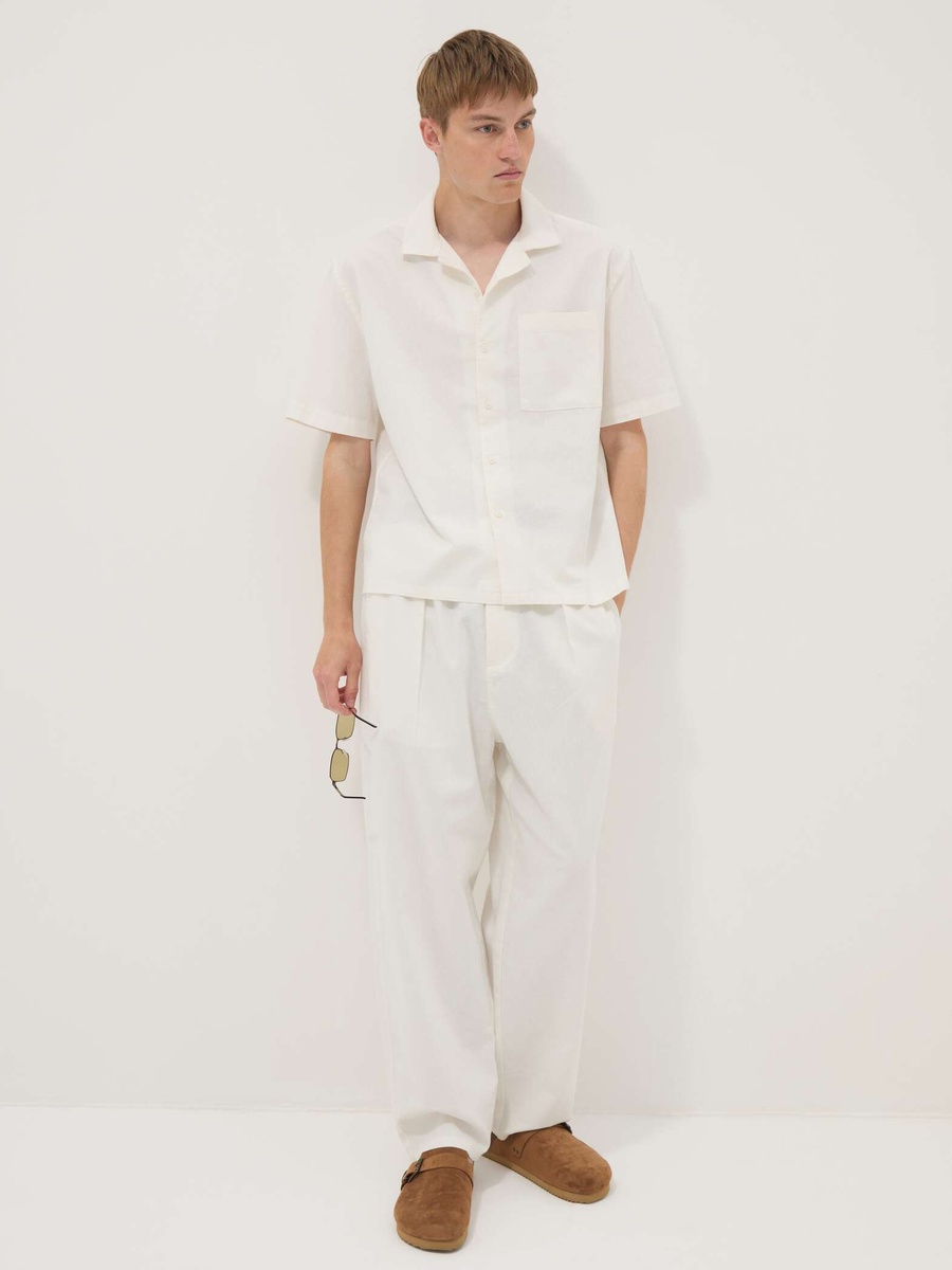 Men Linen-Cotton Blend Pants with Elastic Waistband