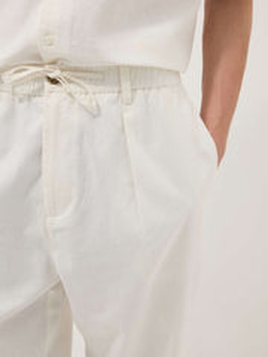 Men Linen-Cotton Blend Pants with Elastic Waistband
