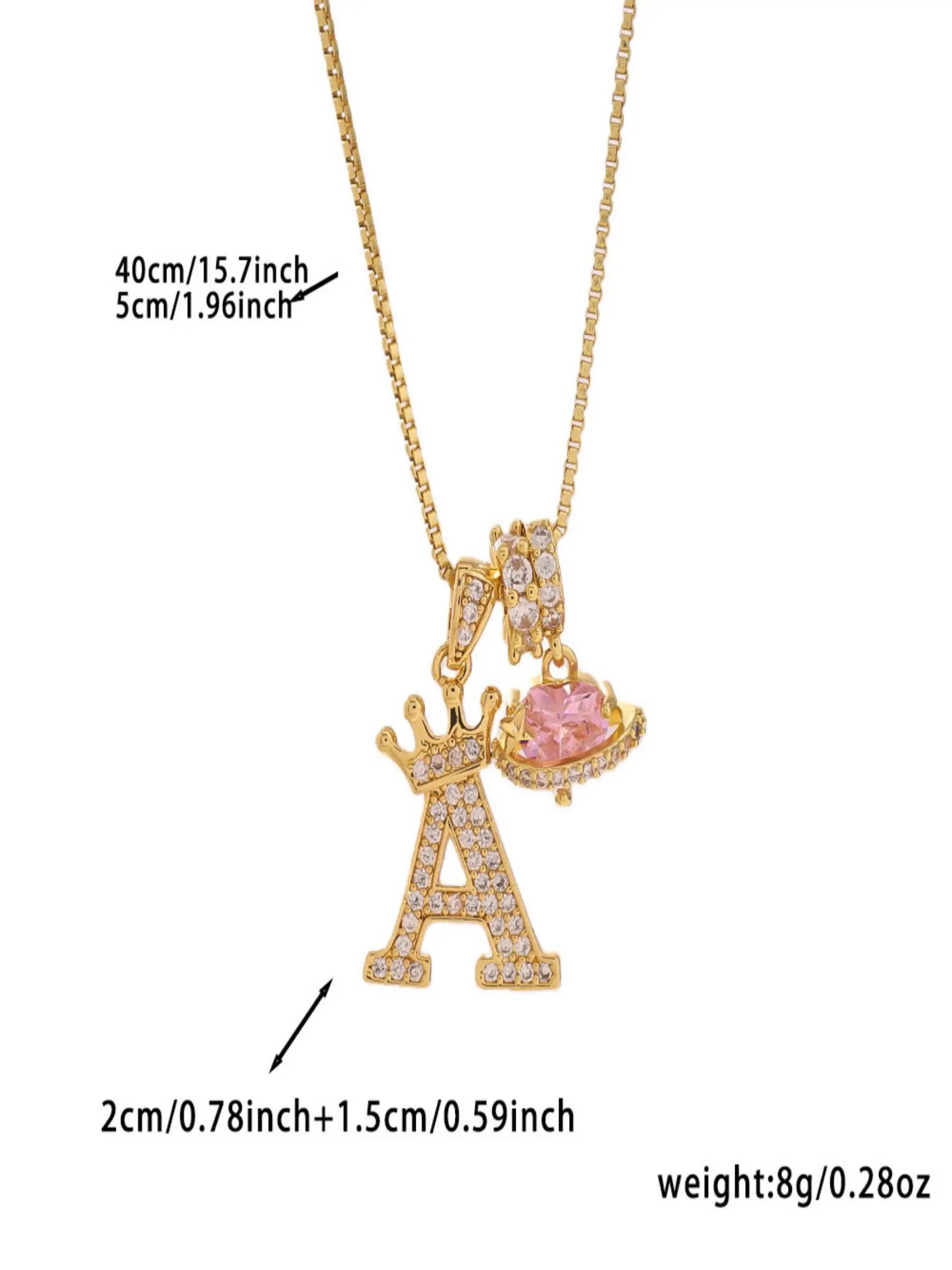 Gold Tone Heart and A Letter Charms Pendant Necklace