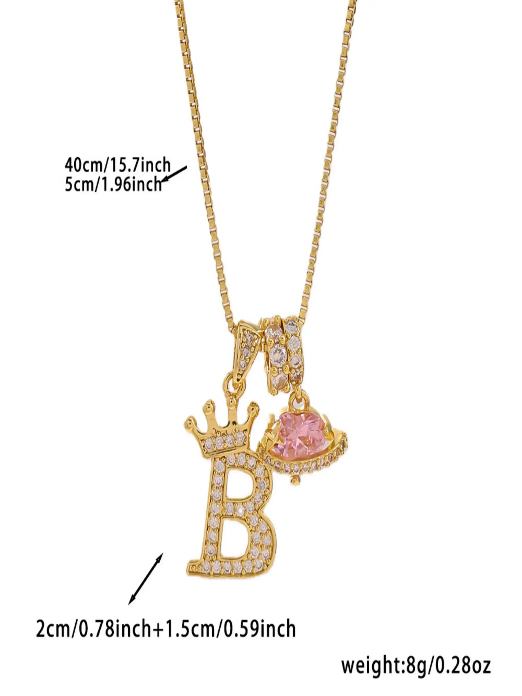 Gold Tone Heart and B Letter Charms Pendant Necklace