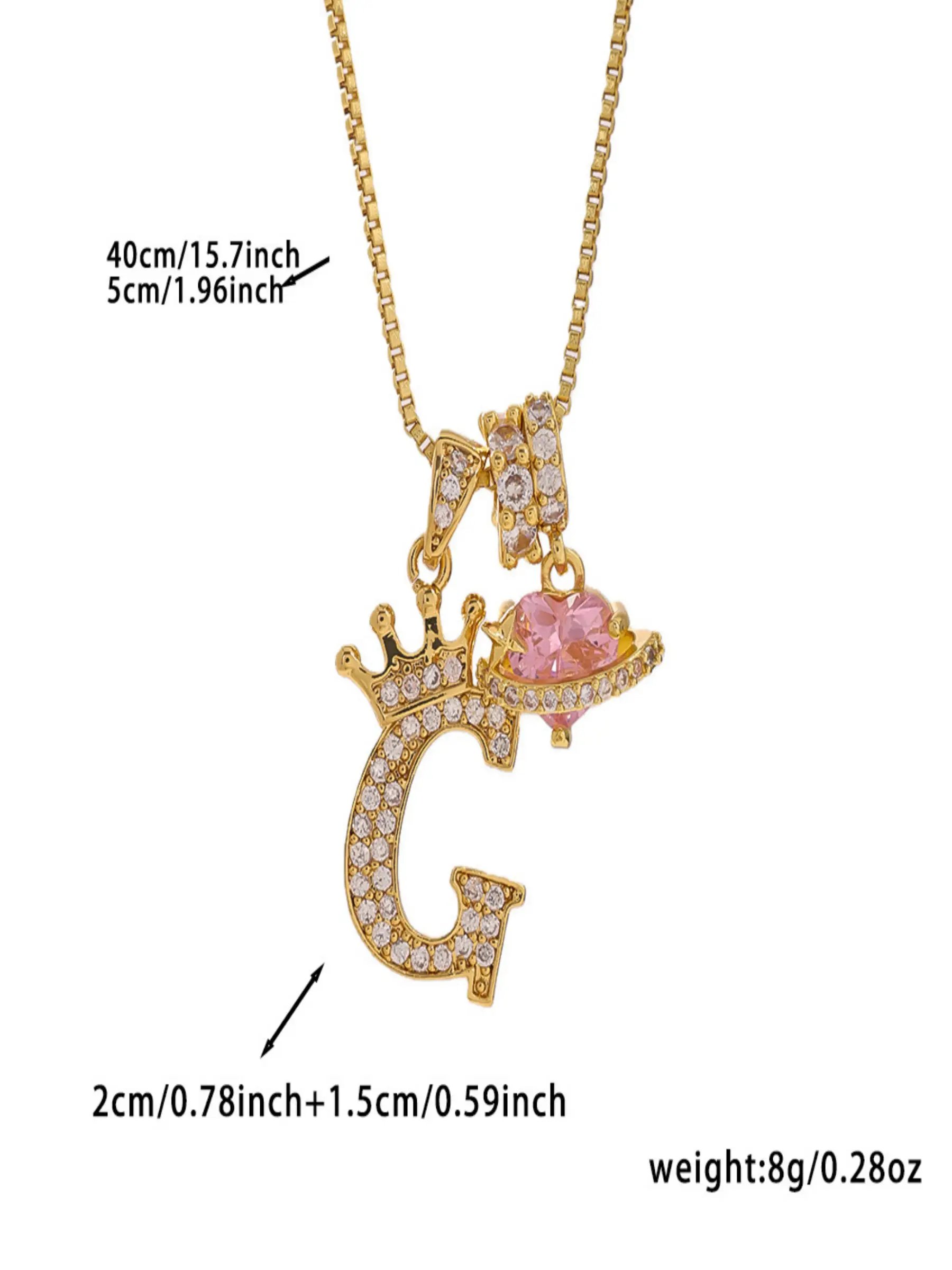 Gold Tone Heart and G Letter Charms Pendant Necklace