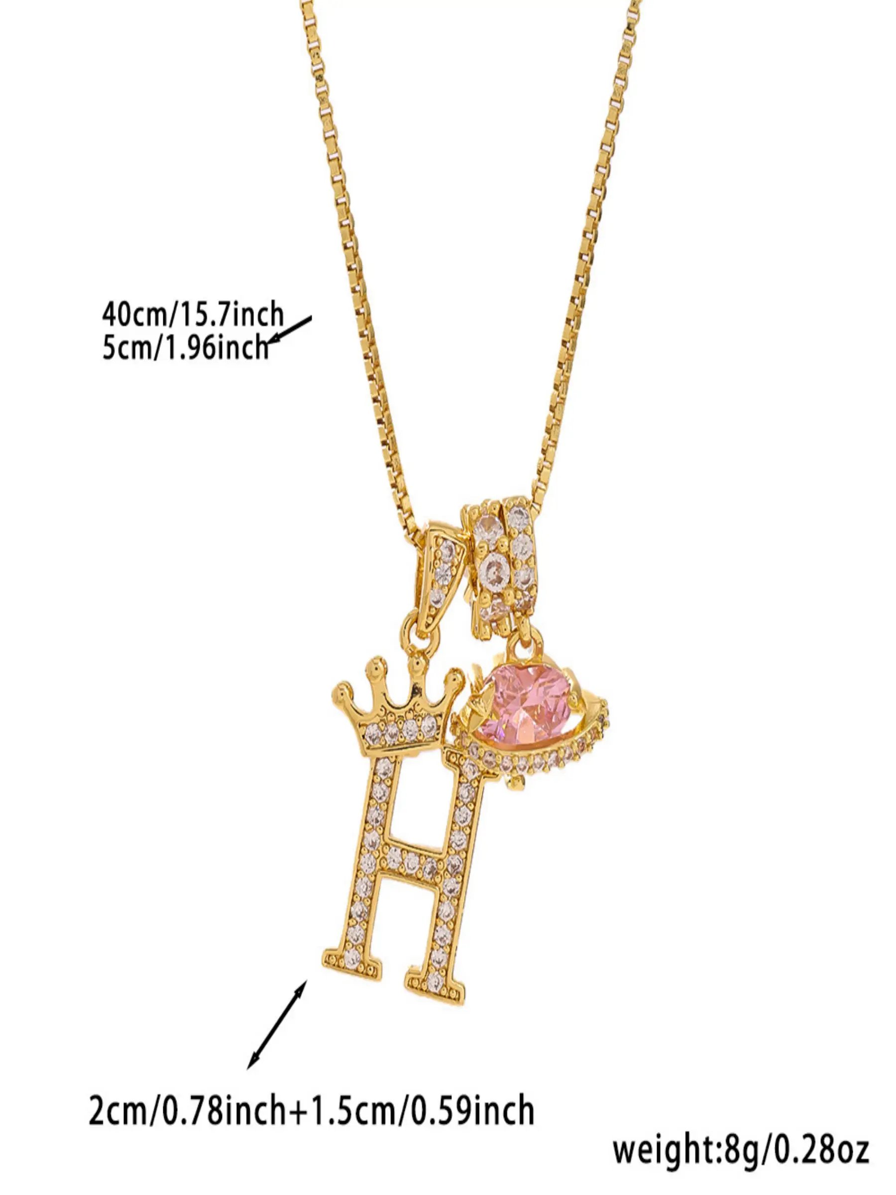 Gold Tone Heart and H Letter Charms Pendant Necklace