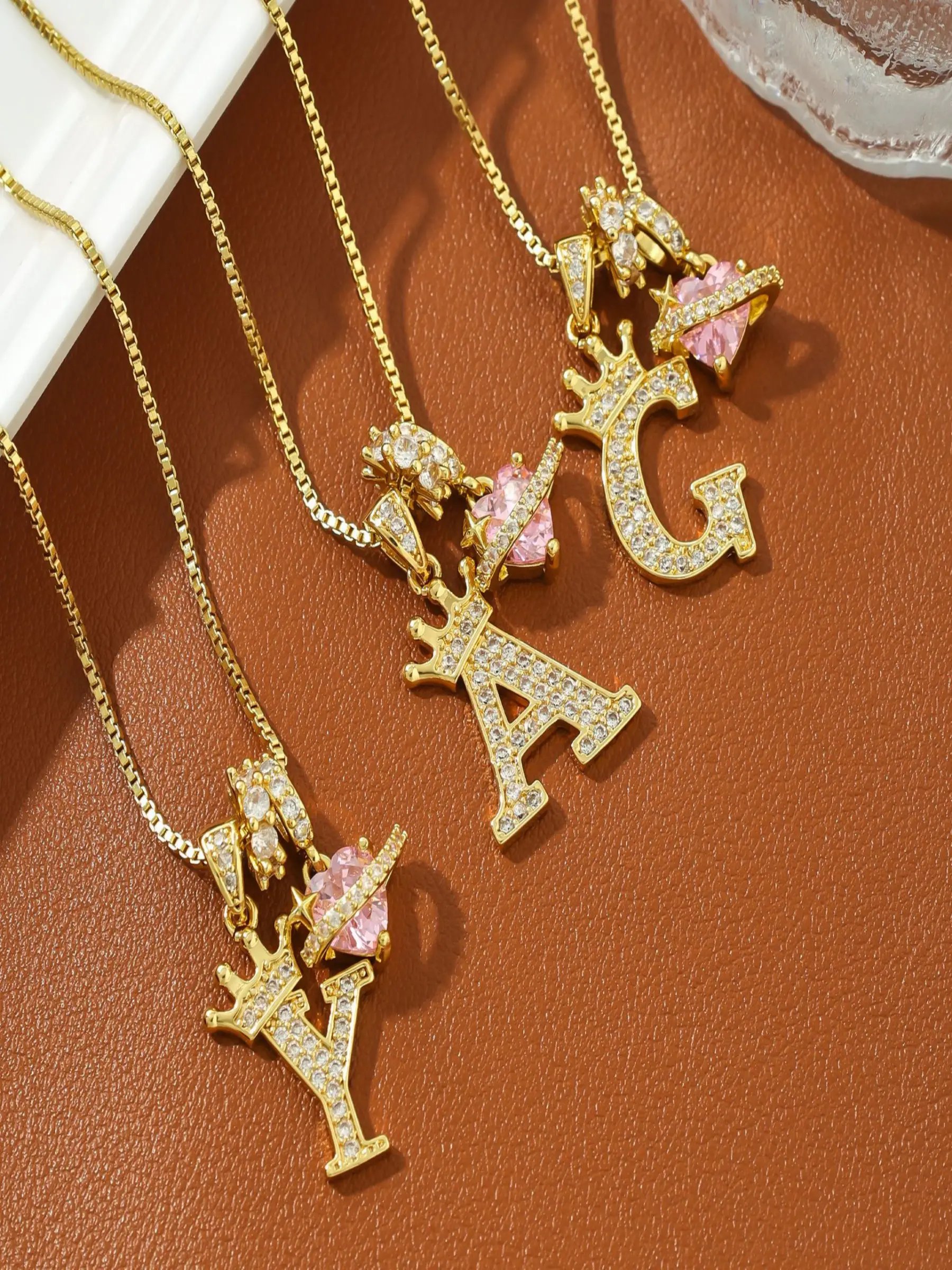 Gold Tone Heart and I Letter Charms Pendant Necklace
