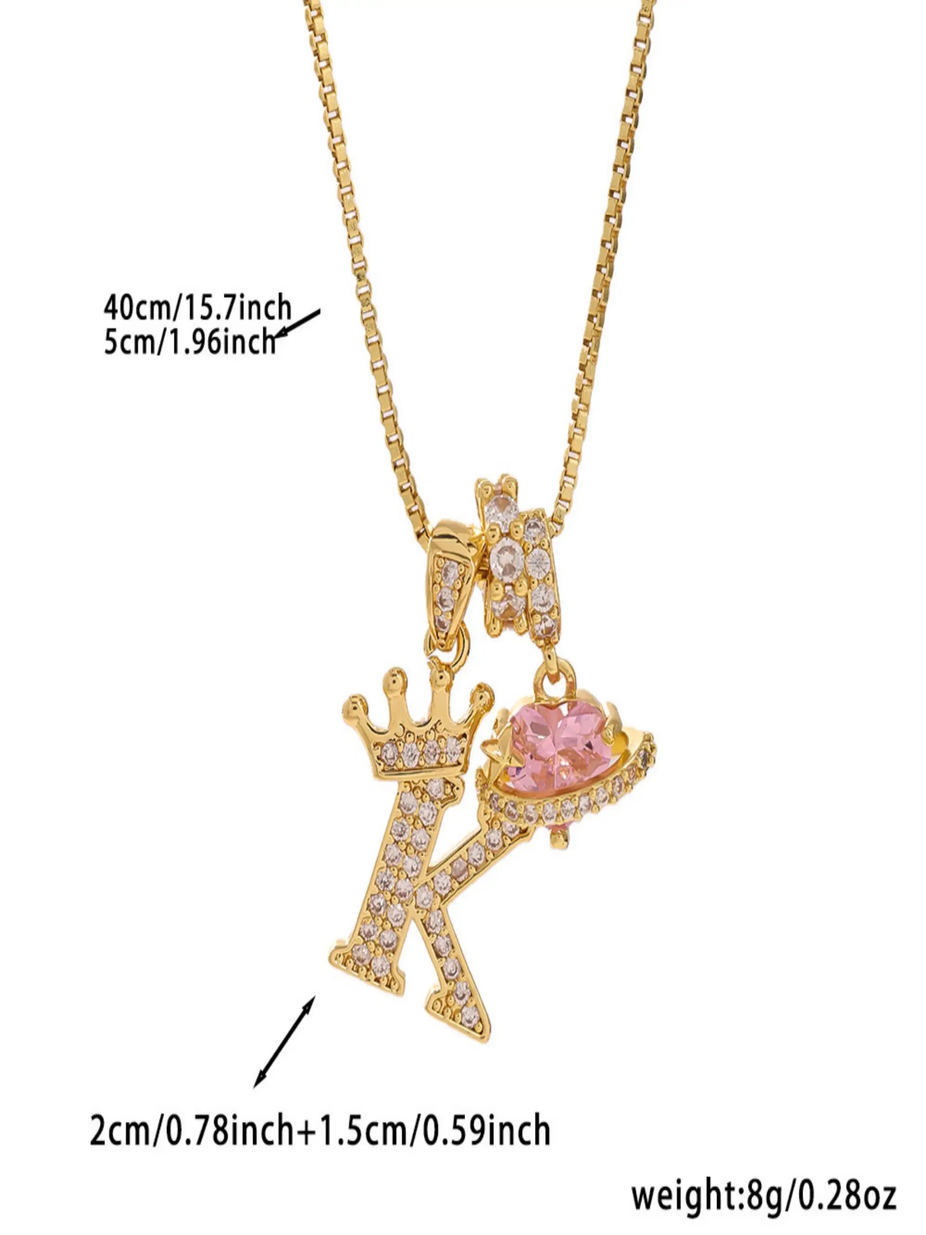 Gold Tone Heart and K Letter Charms Pendant Necklace