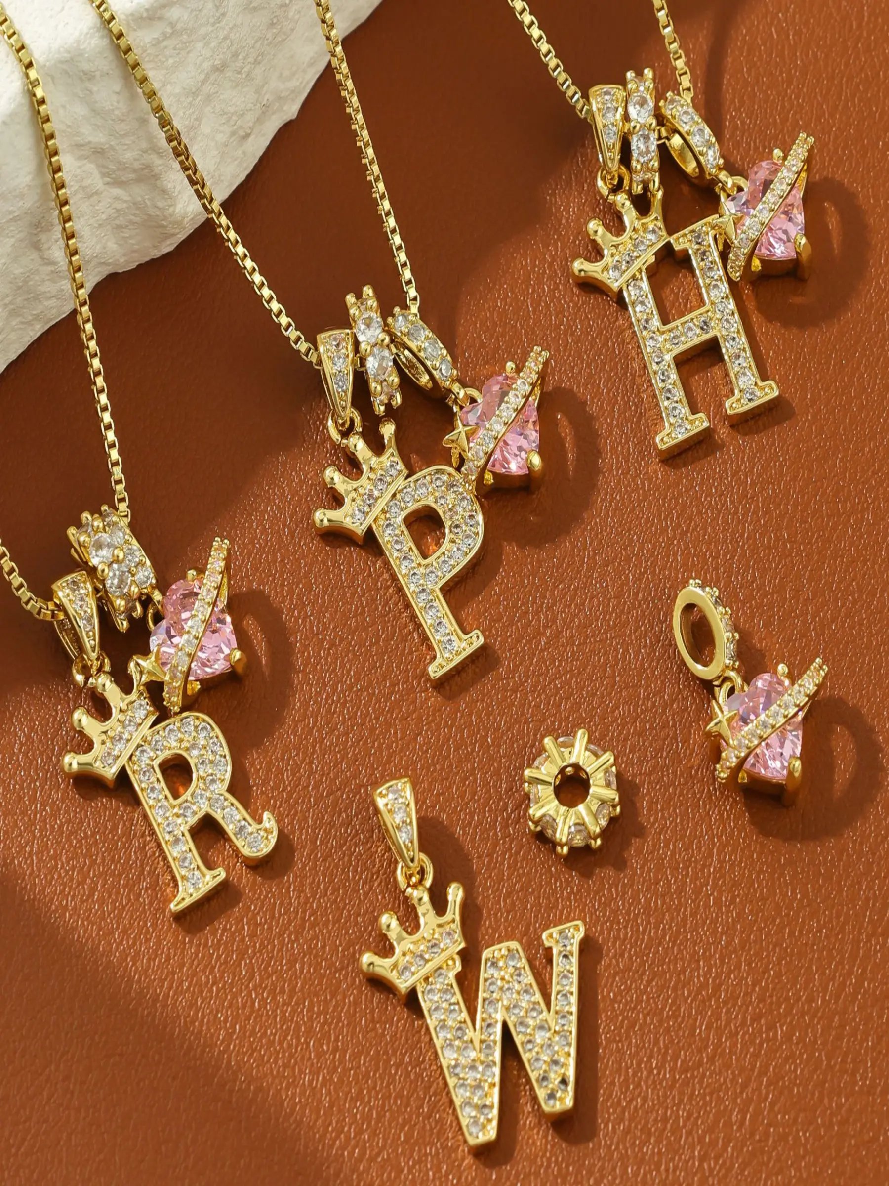 Gold Tone Heart and M Letter Charms Pendant Necklace
