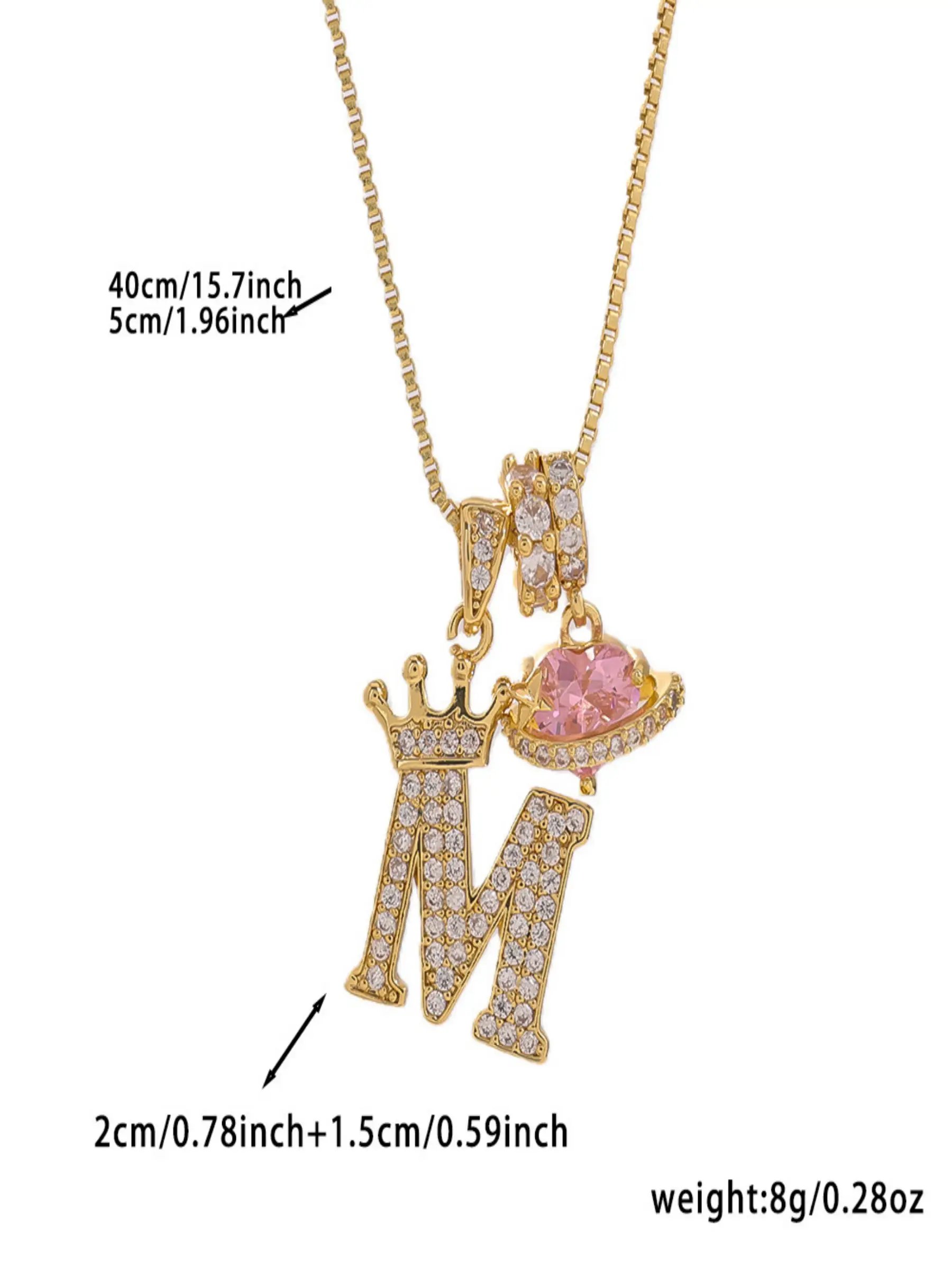 Gold Tone Heart and M Letter Charms Pendant Necklace