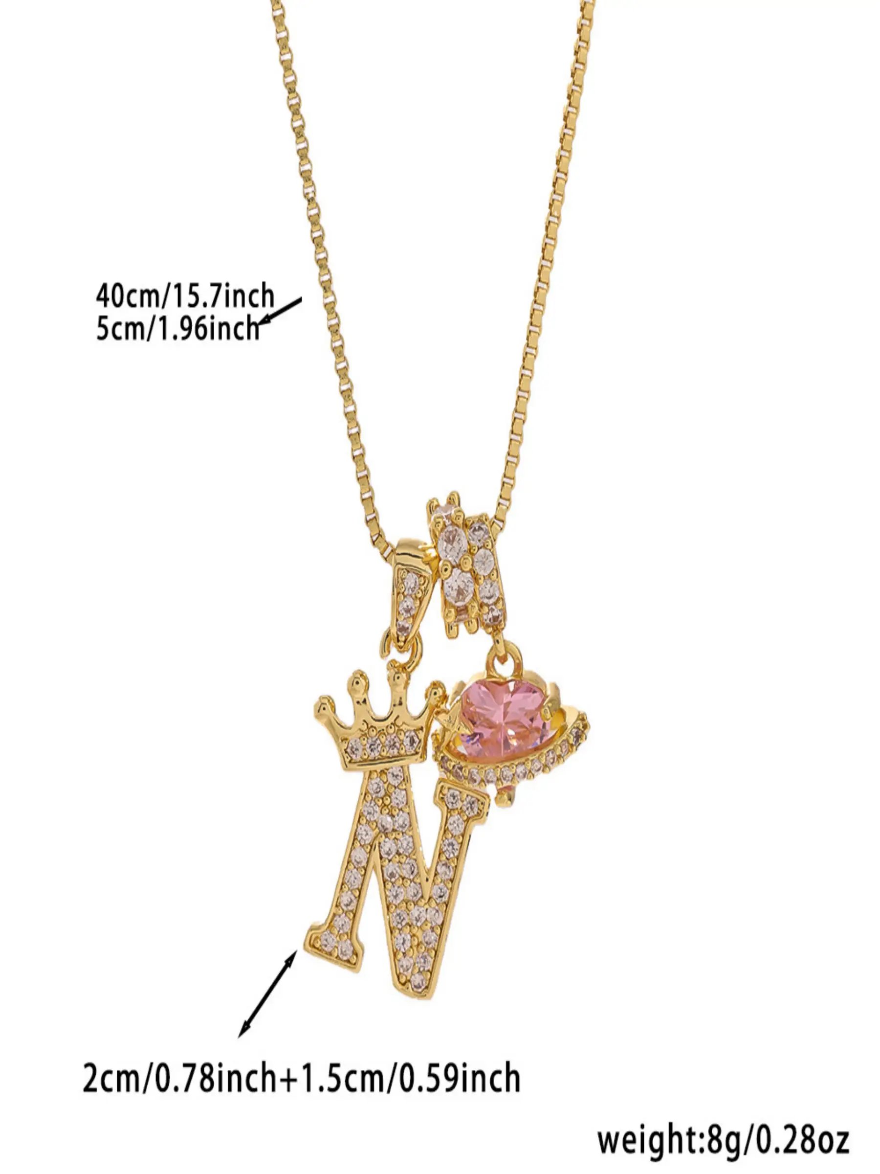 Gold Tone Heart and N Letter Charms Pendant Necklace