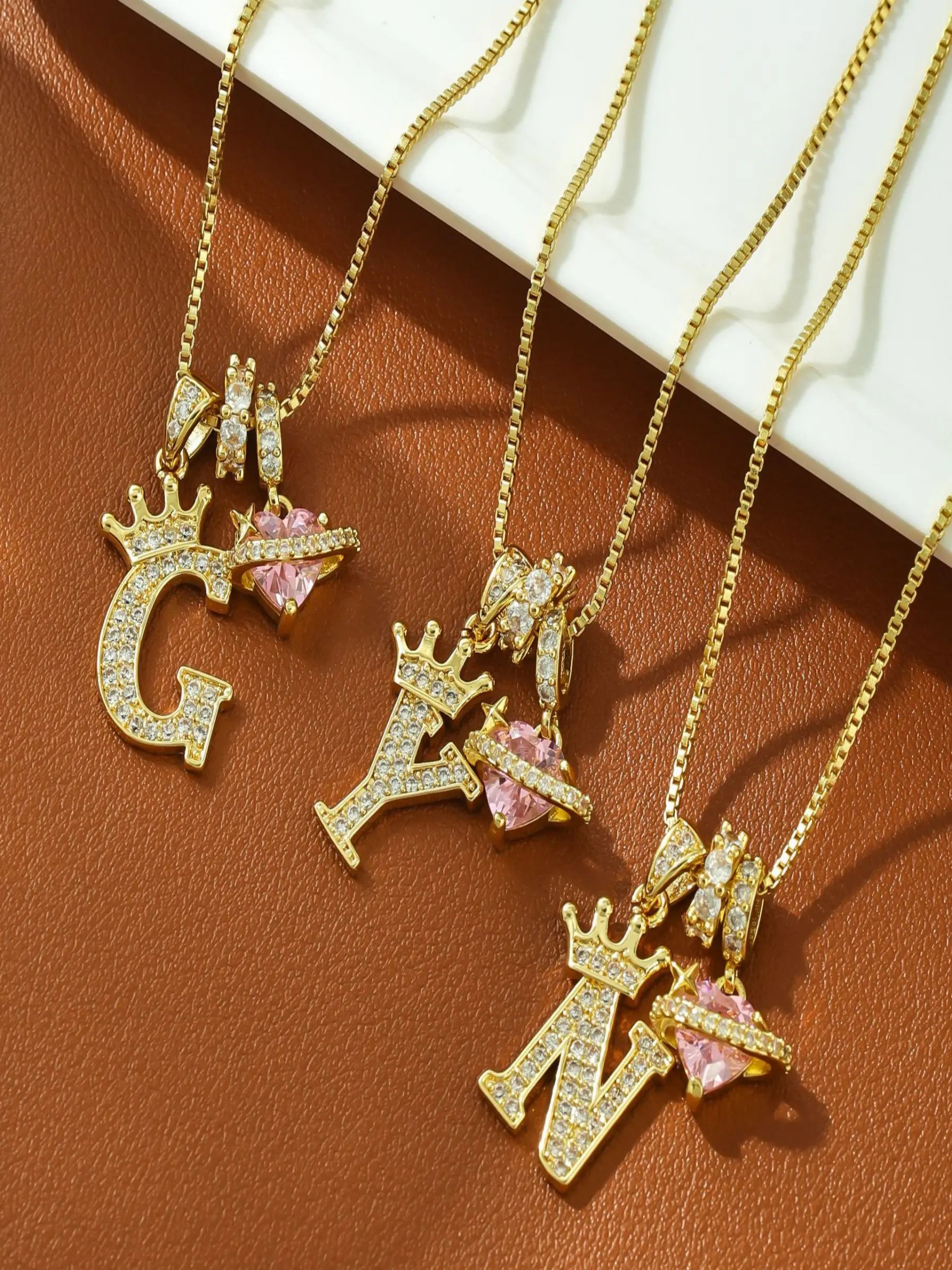 Gold Tone Heart and N Letter Charms Pendant Necklace