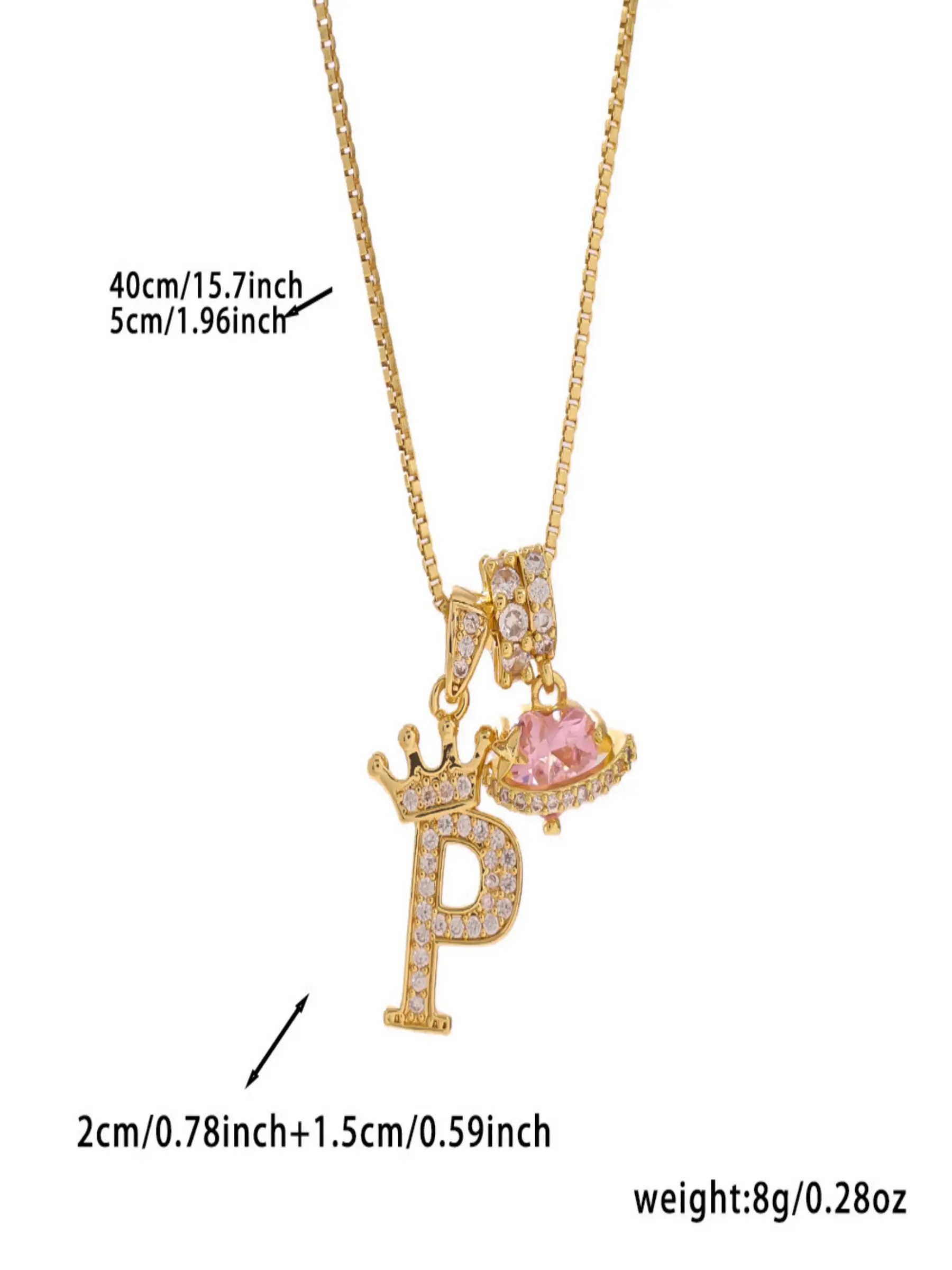 Gold Tone Heart and P Letter Charms Pendant Necklace