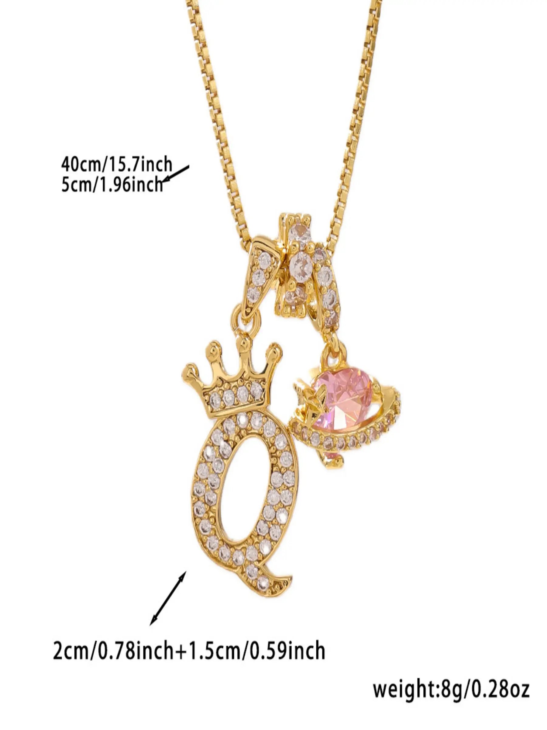 Gold Tone Heart and Q Letter Charms Pendant Necklace