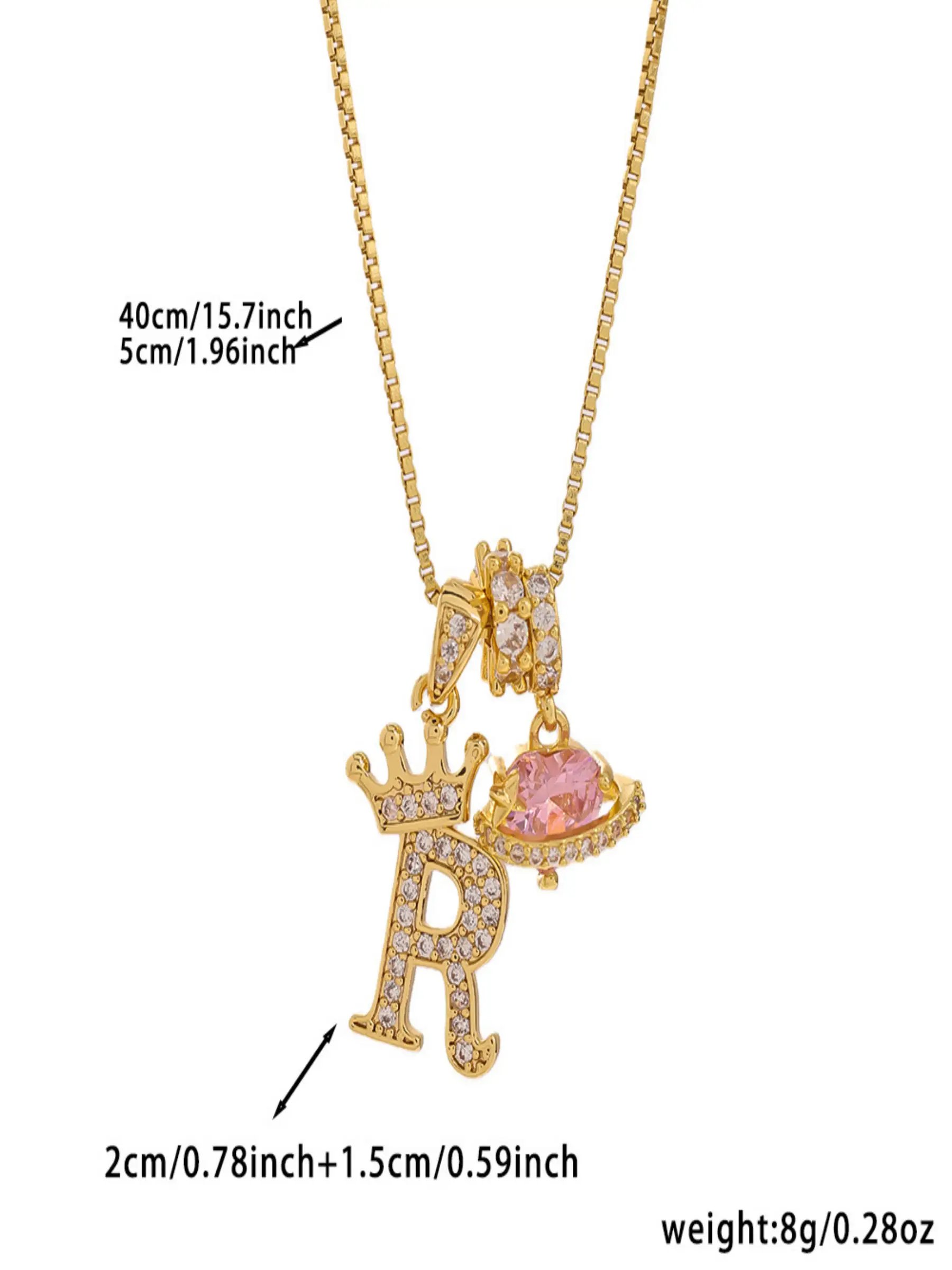 Gold Tone Heart and R Letter Charms Pendant Necklace