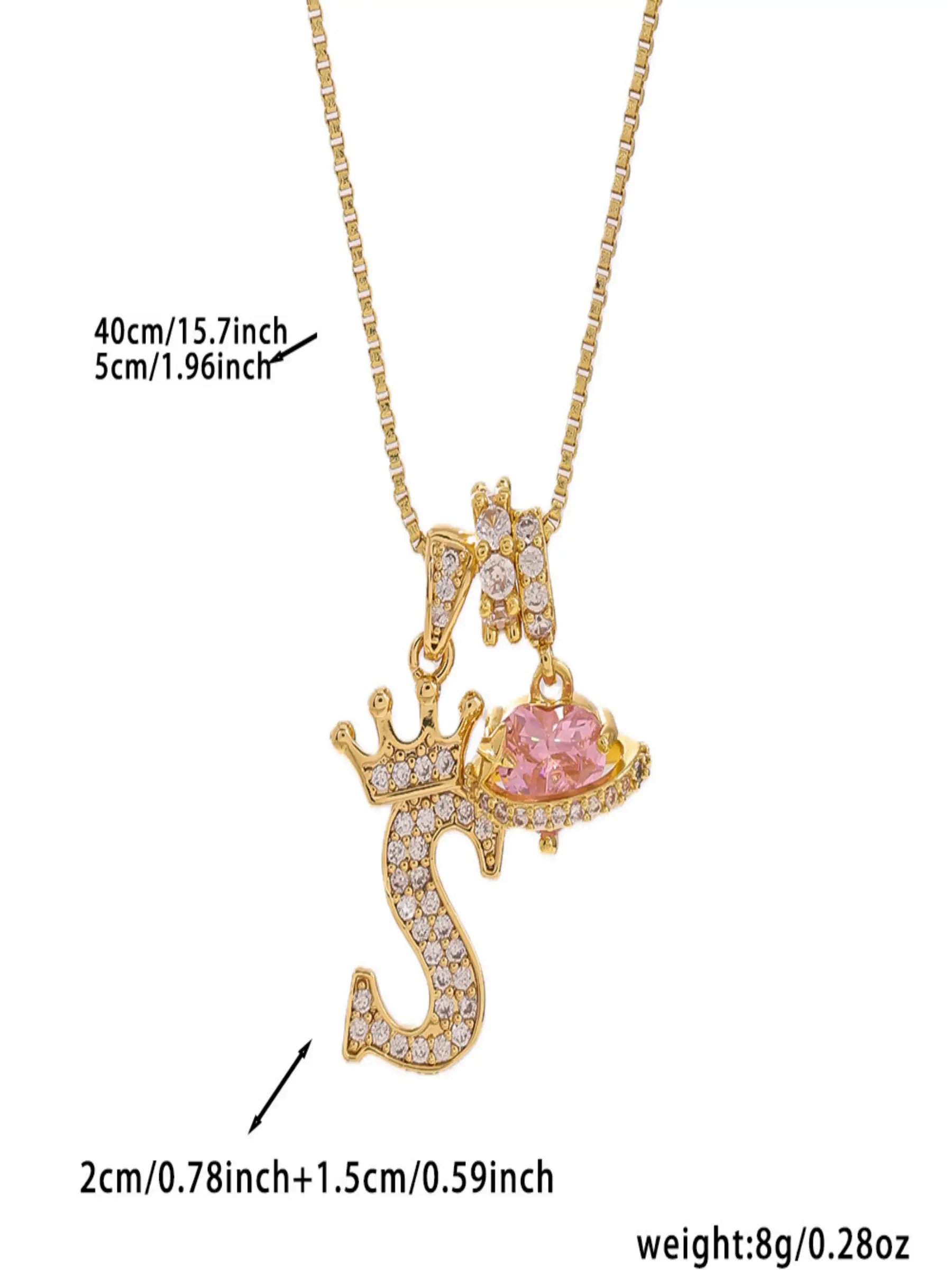 Gold Tone Heart and S Letter Charms Pendant Necklace