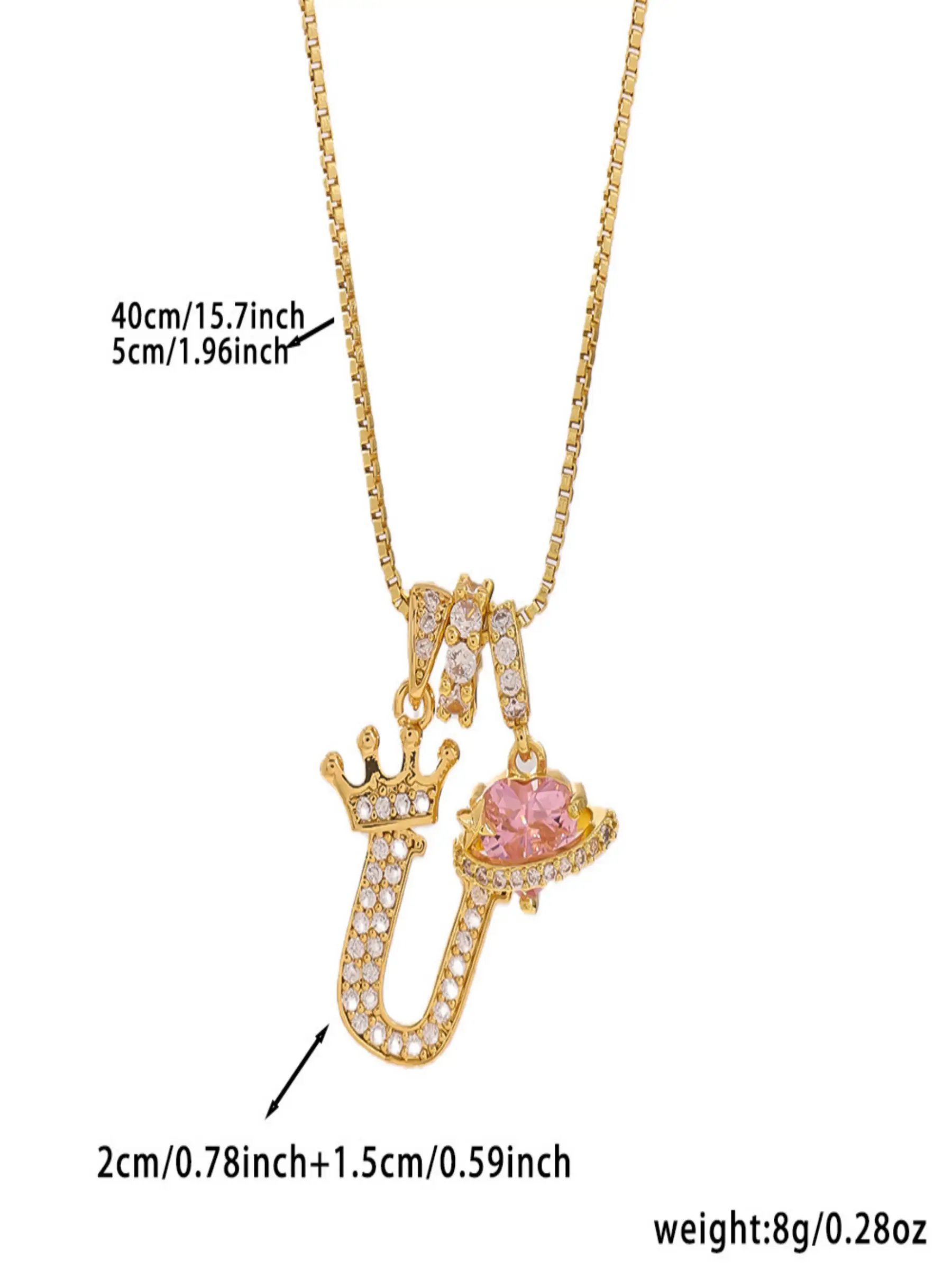 Gold Tone Heart and U Letter Charms Pendant Necklace